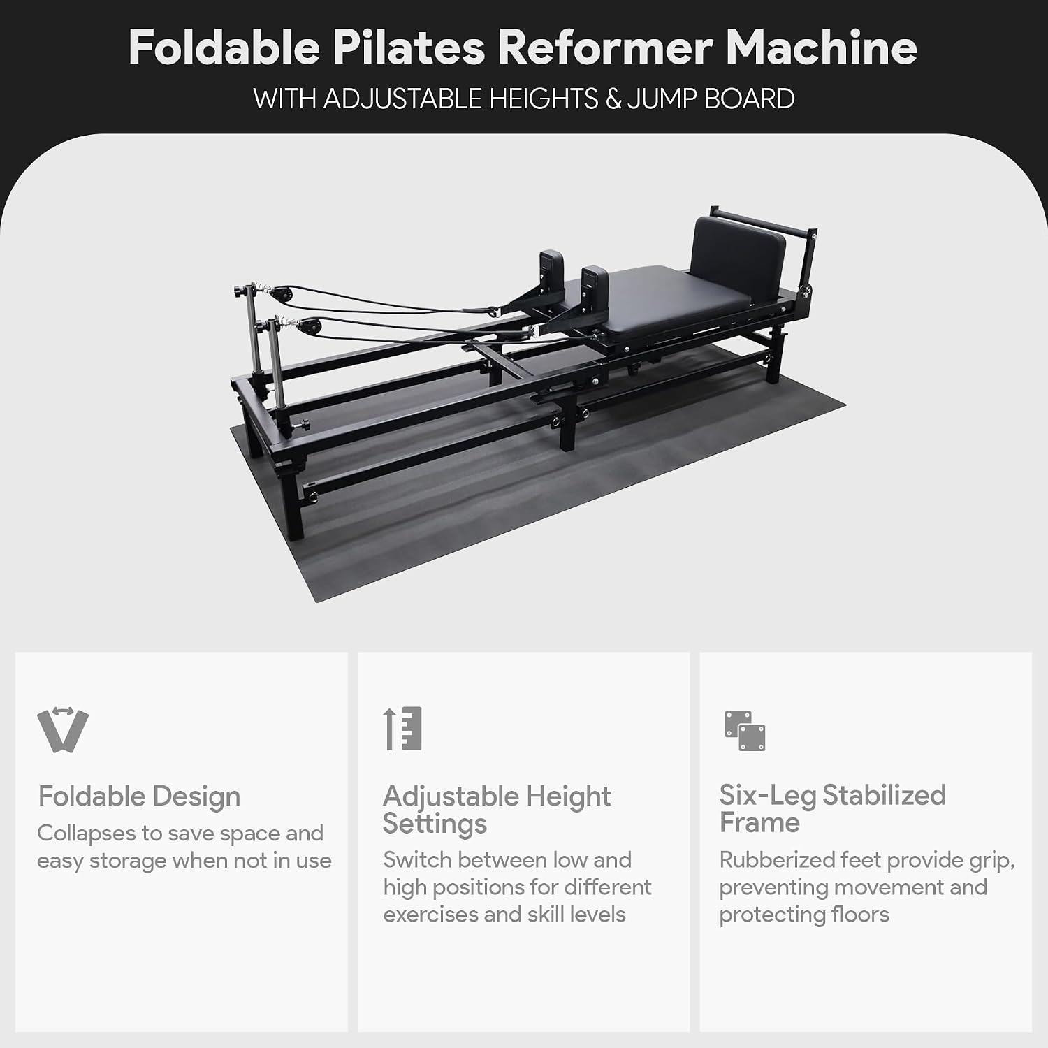 Foldable Pilates Reformer with Adjustable Heights & Jump Board Included