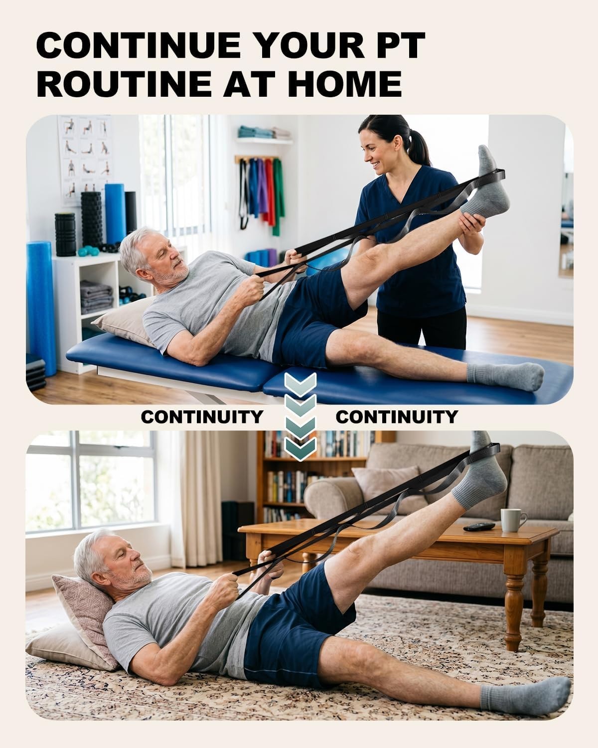Trideer Stretching Strap with Loops Physical Therapy Yoga Leg Lifter Rehab