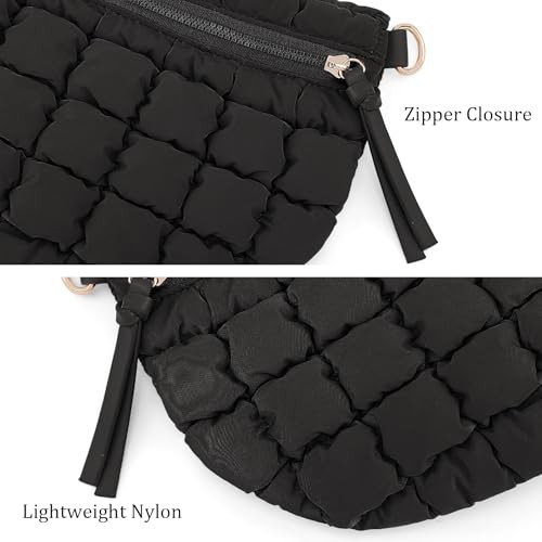 Quilted Crossbody Bags for Women Bum Bag Puffer Sling Bag Nylon Crossbody Black