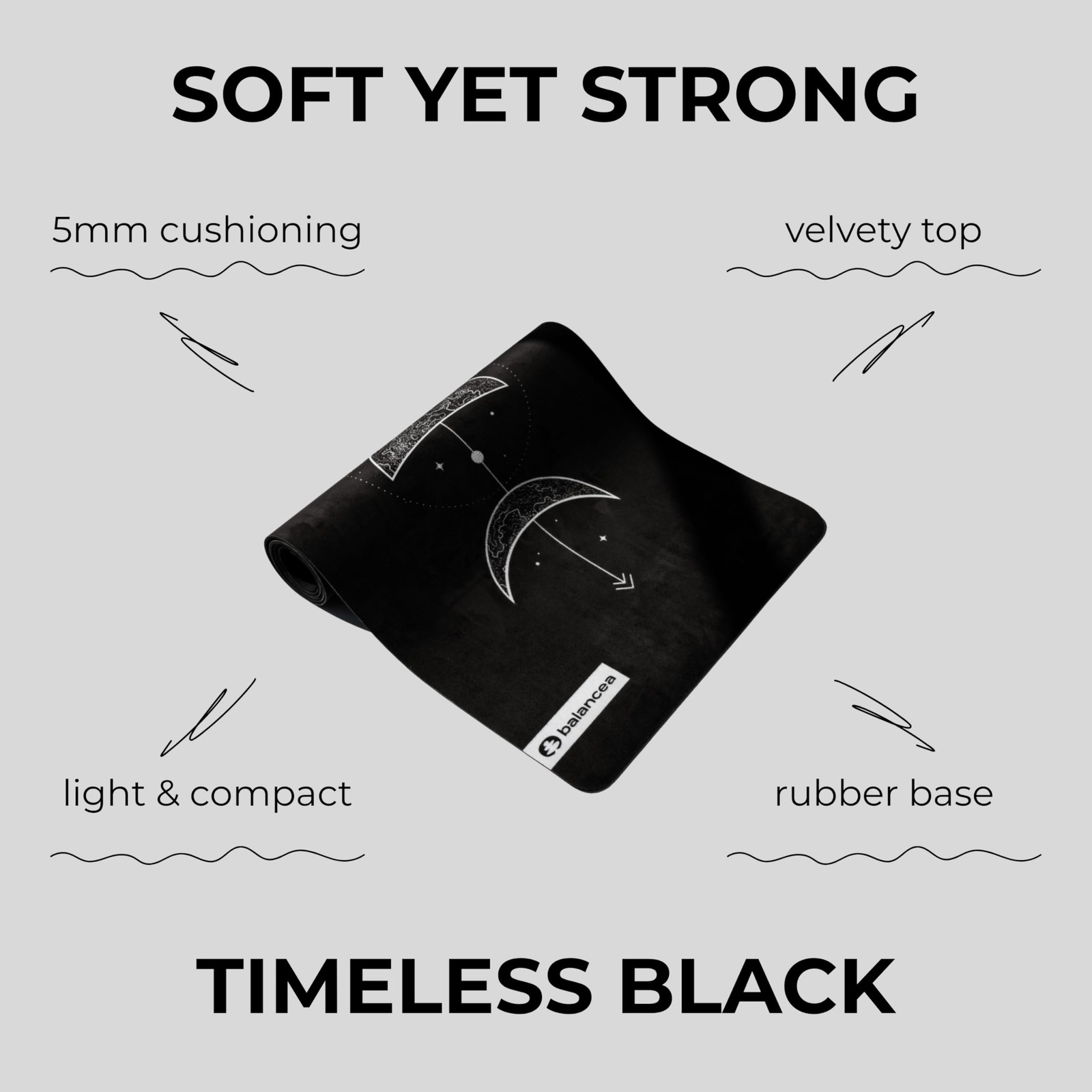 Yoga Mat With Strap 5mm Non Slip Suede & TPE – Moon Black Eco-Friendly Fitnes…