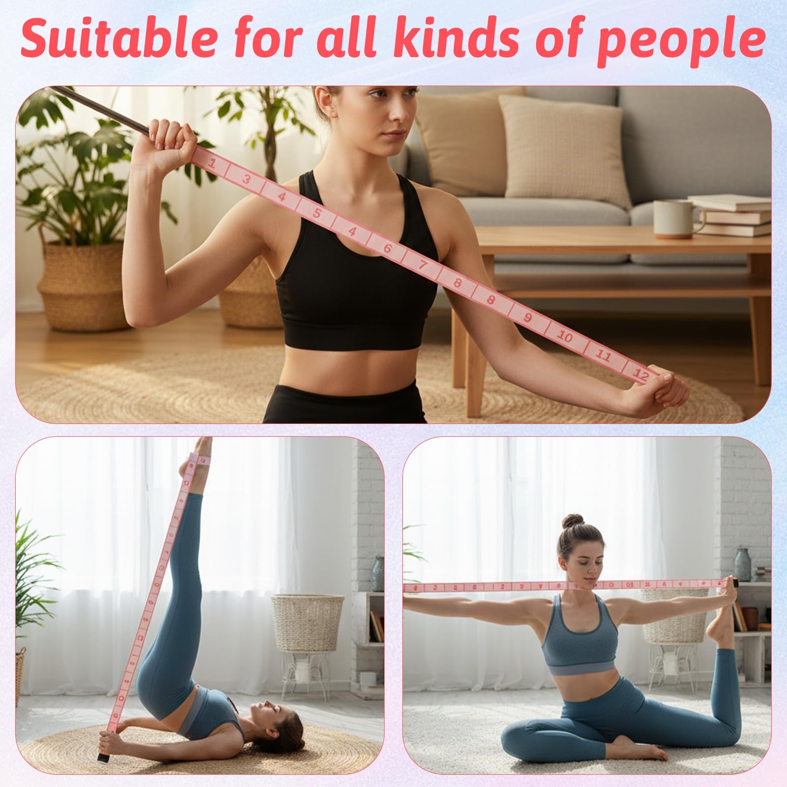 12 Loops Yoga Band, Bands for 4x140cm / 1.57×55.2 Inches, Pink