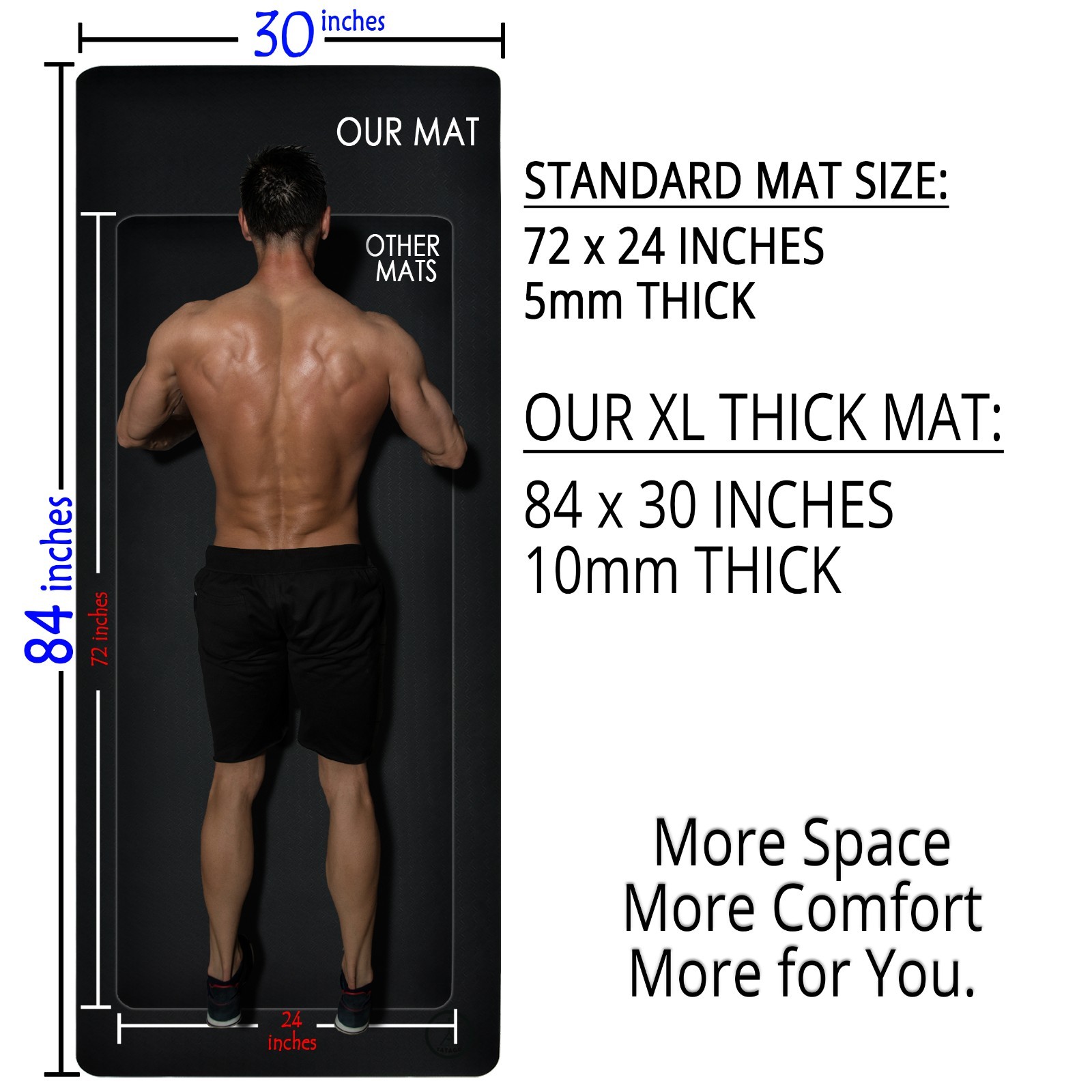 Tatago Large Yoga Mat Thick & Long for Home Workout. 84×30 (1/2 in) Exercise Mat