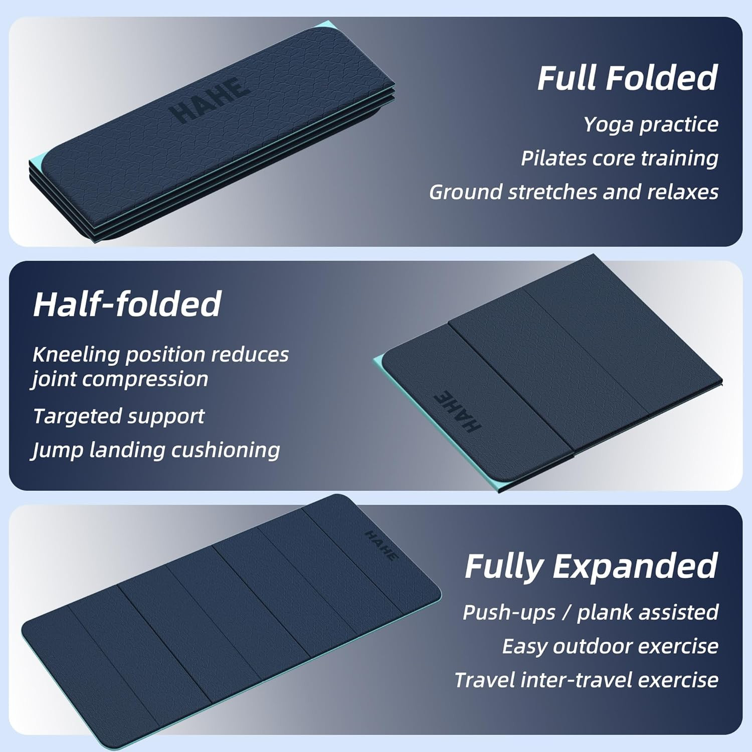 Foldable Non-Slip Yoga Mat, 74&Prime;x32&Prime;, Portable TPE Workout Mat for Home Gym