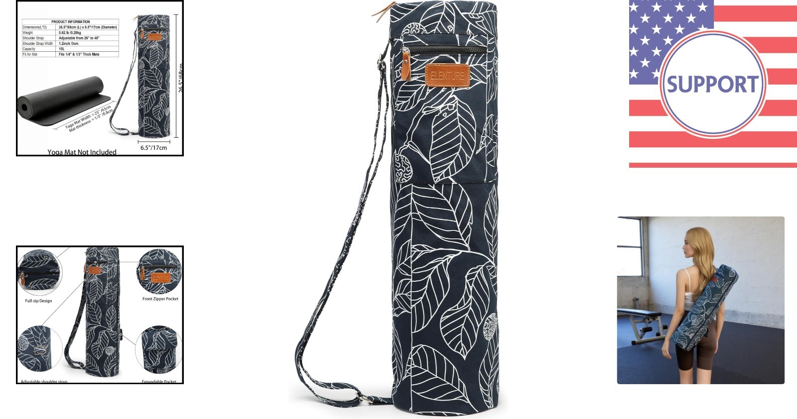 Durable Yoga Mat Carrier with Artistic Design & Adjustable Strap, Fits 1/3&Prime; Mats