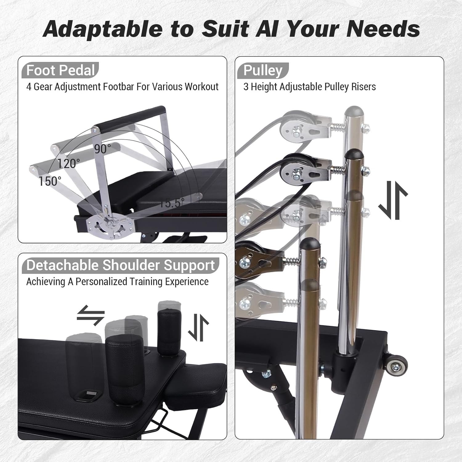 Pro Foldable Extra-Length Reformer Pilates Machine Equipment for Home Adjustable