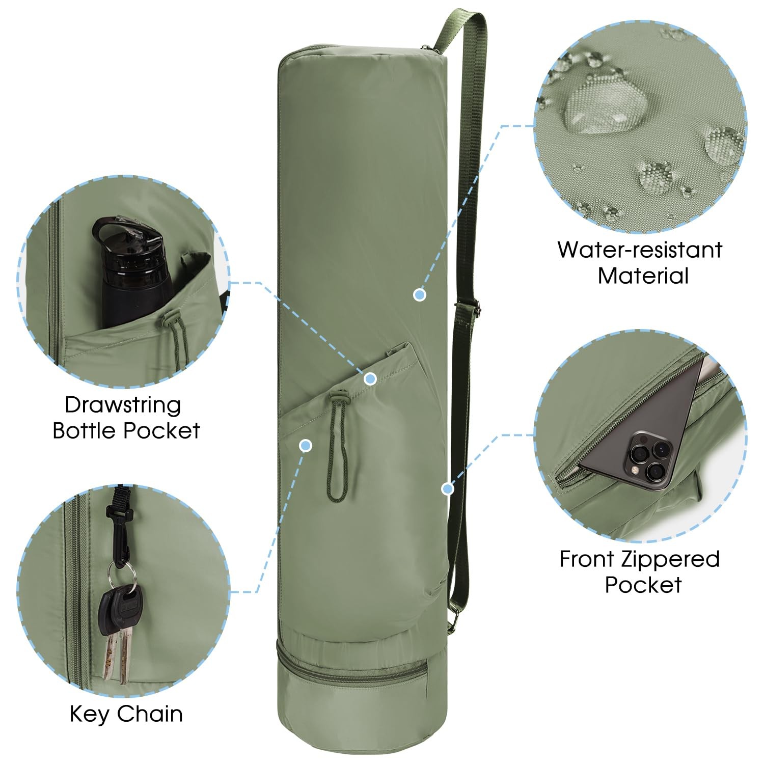 Yoga Mat Bag Full Zip Cargo Carrier With Water Bottle Pocket Wet Storage Gym