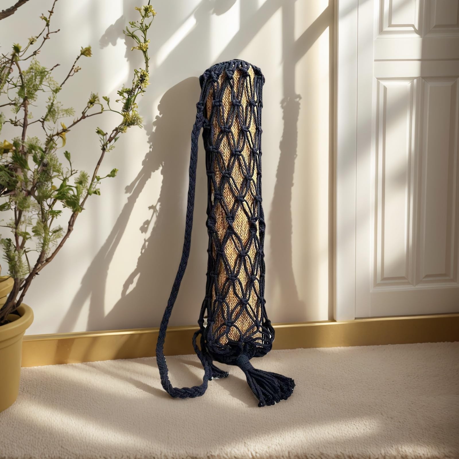Macrame Yoga Mat Carrier Bag, Suitable for most Yoga Mats navy blue