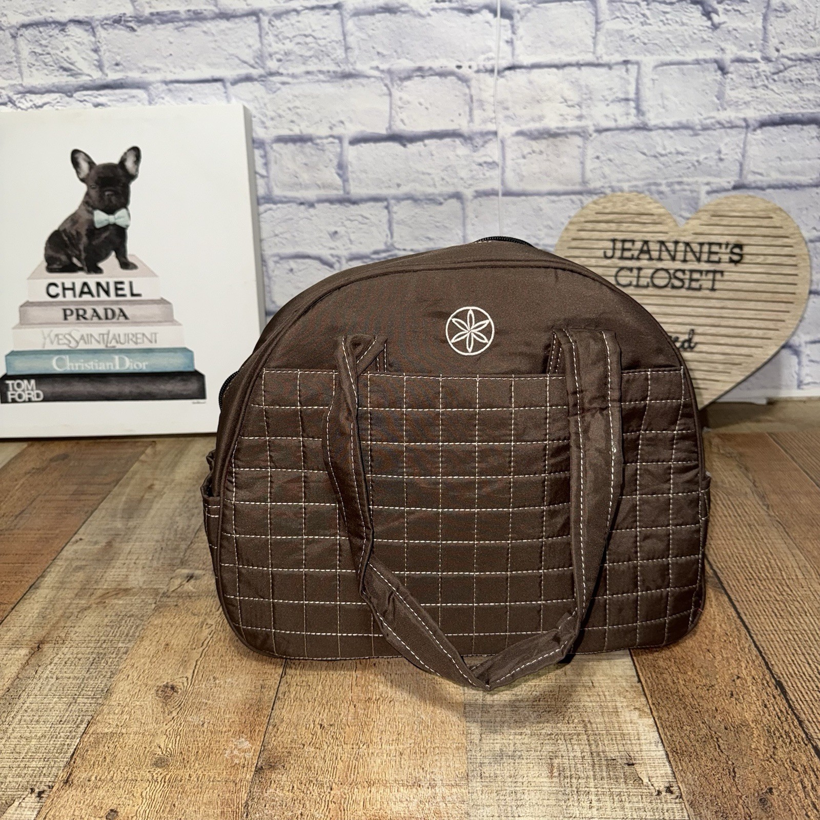 Gaiam Metro Gym Bag Brown Quilted Yoga Mat Strap Holder Multiple Compartments