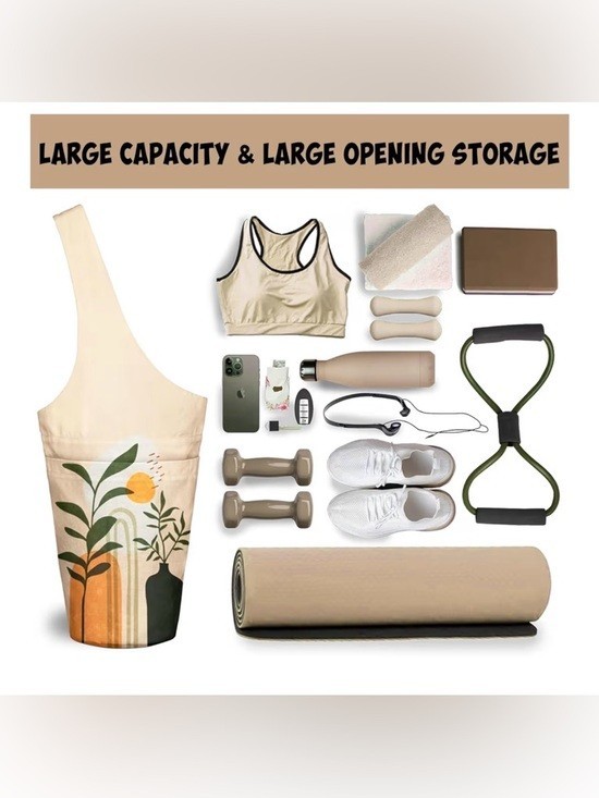 Yoga Mat Carrier Bag Boho Plants Tote Shoulder Gym Pilates Pocket Bag