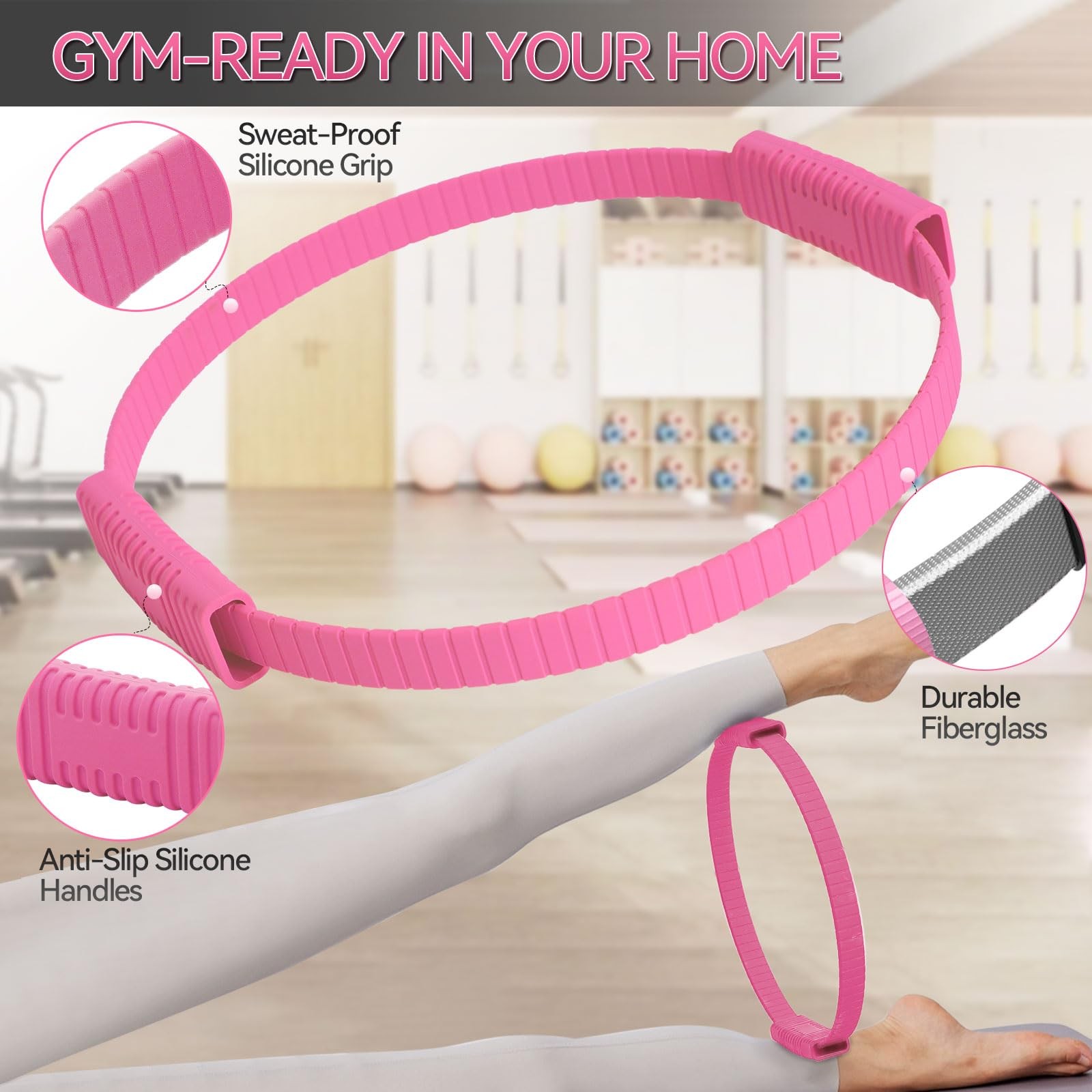 Zmarthumb Pilates Ring, 13.5&Prime; Silicone Magic Fitness Circle with Pink