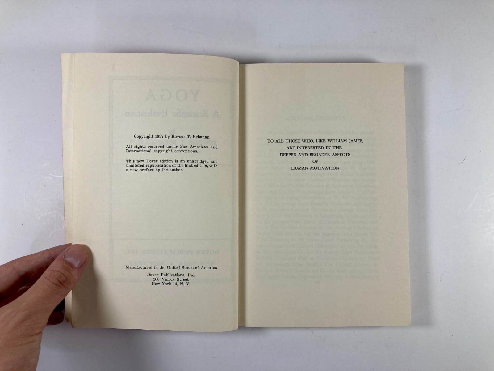 Yoga A Scientific Evaluation by Kovoor T. Behanan 1937 Dover Edition