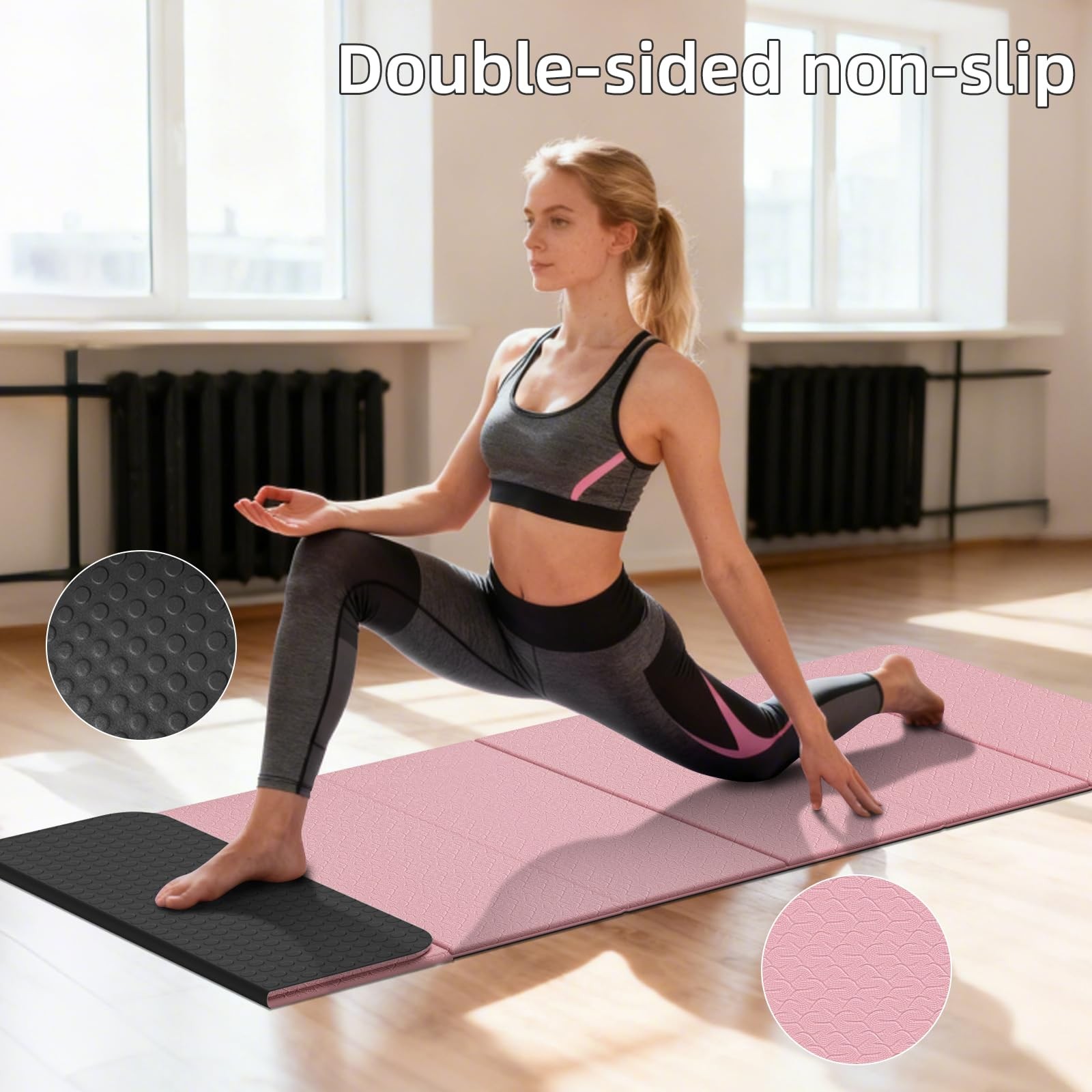 Foldable TPE Yoga Mat Thick 10mm,75&Prime; x40&Prime;Extra Large Exercise Mats