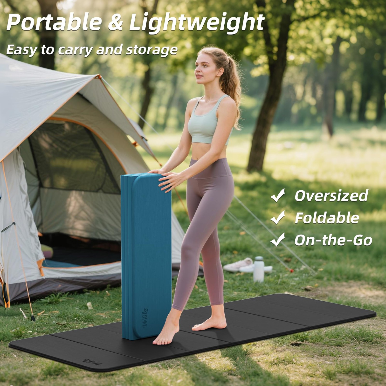 Extra Large 75&Prime;x32&Prime; Foldable Yoga Mat, Durable Non-Slip TPE Fitness Mat for Y…