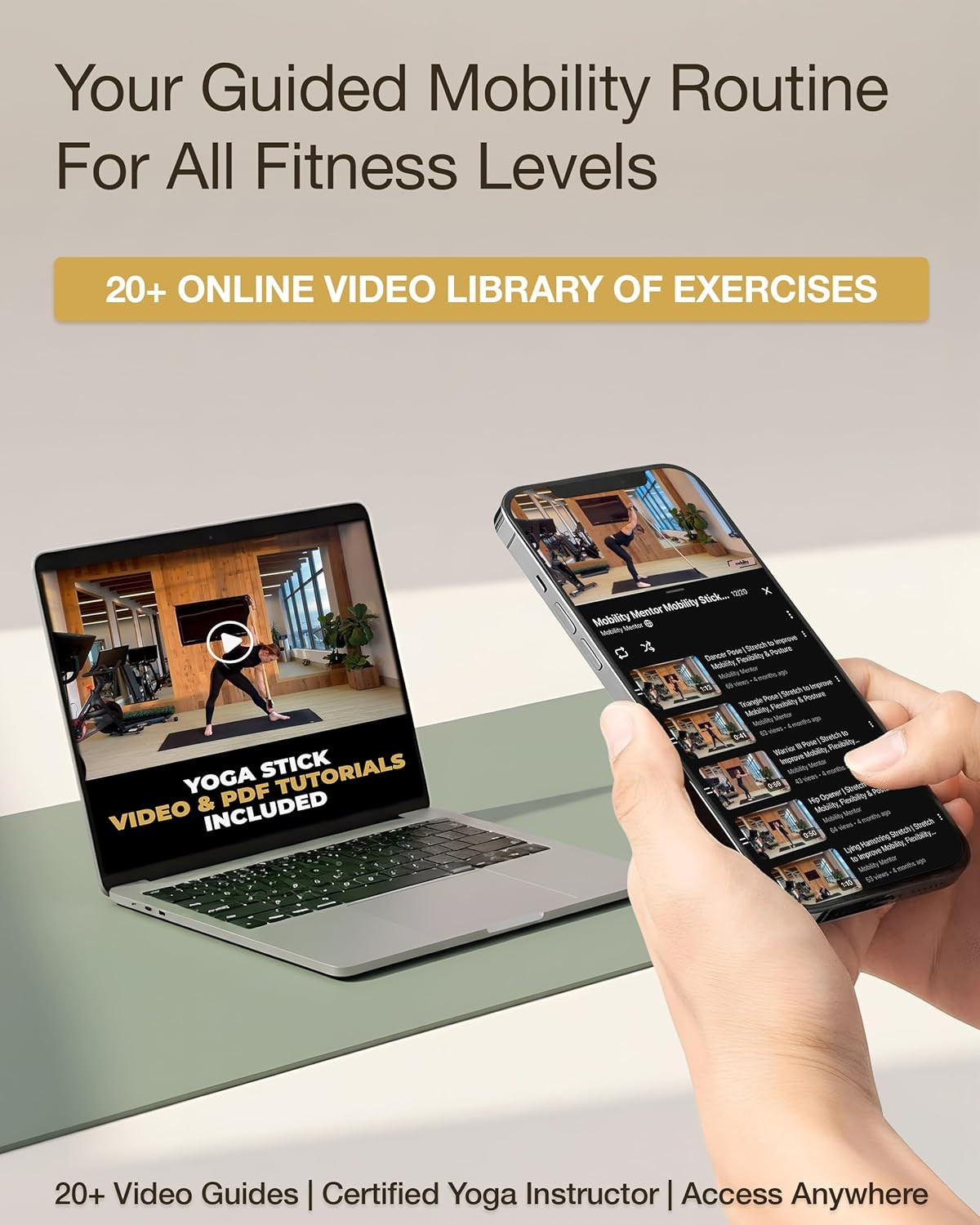 5Ft Bamboo Stretching Stick for Mobility with Video Tutorials
