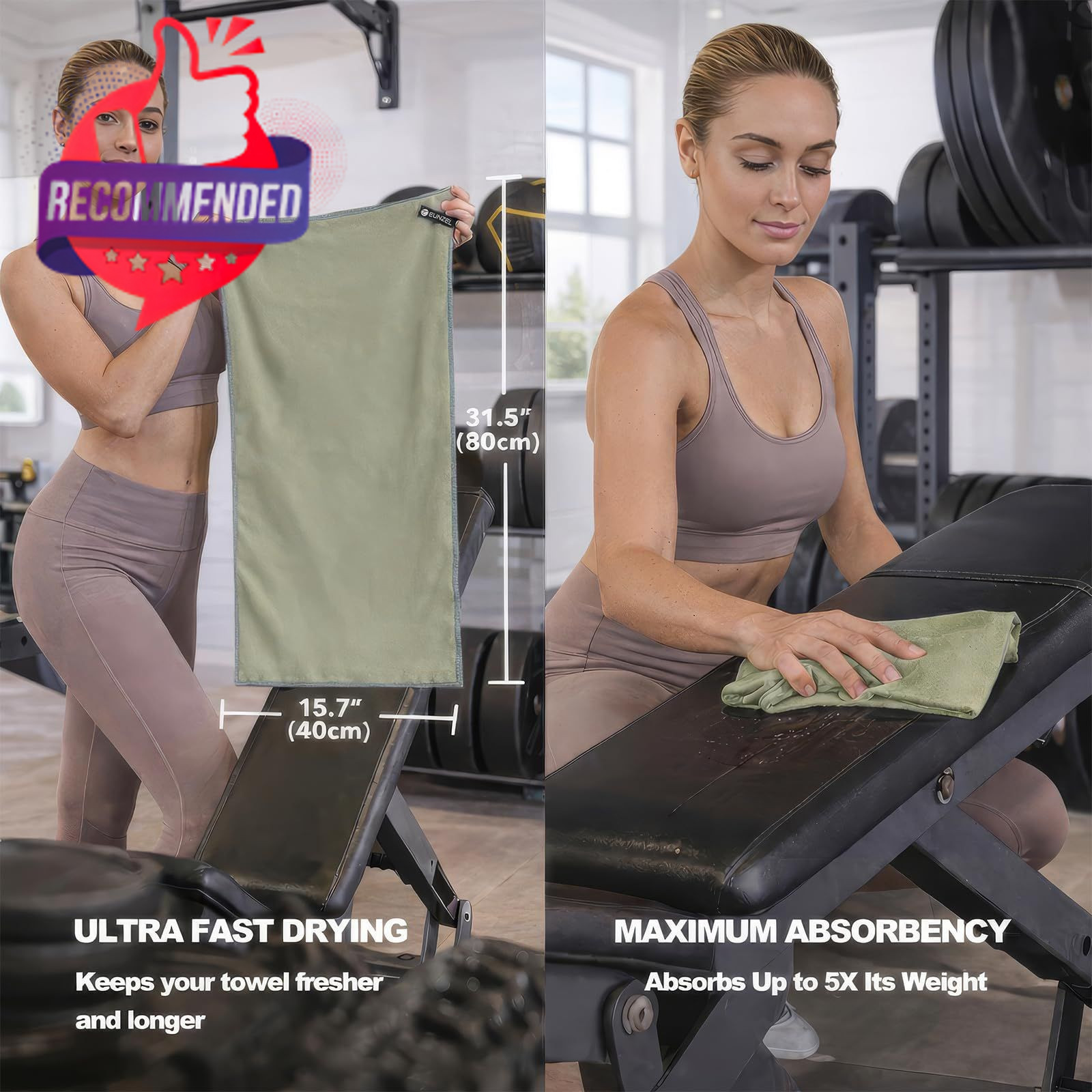 Eunzel Microfiber Workout Towel,Quick Dry Silver Ion Absorbent Sweat Gym…
