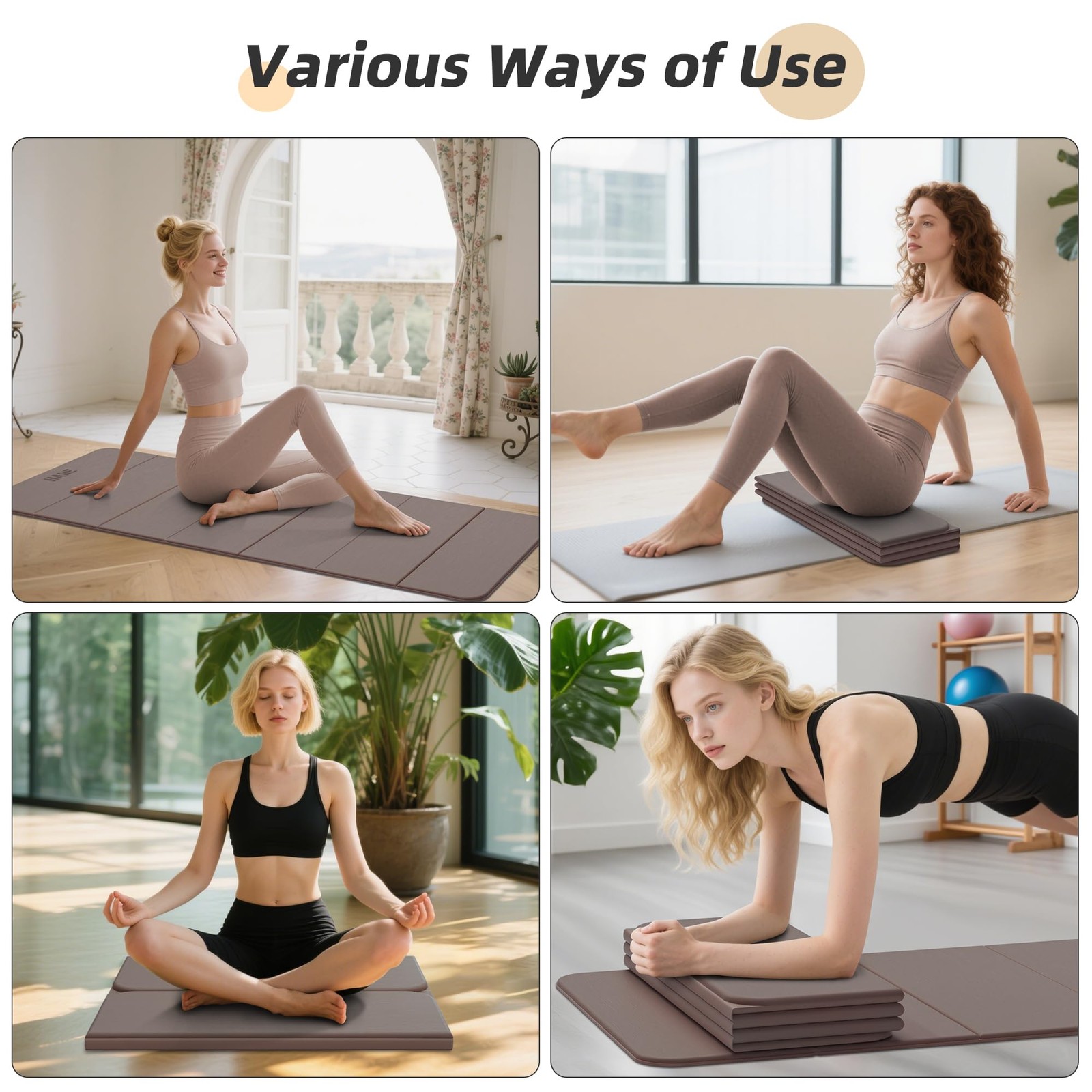 Foldable Yoga Mat,74&Prime;Lx32&Prime;Wx1/3&Prime;Thick,Folding Exercise Mat,Non-slip Wide Pila…