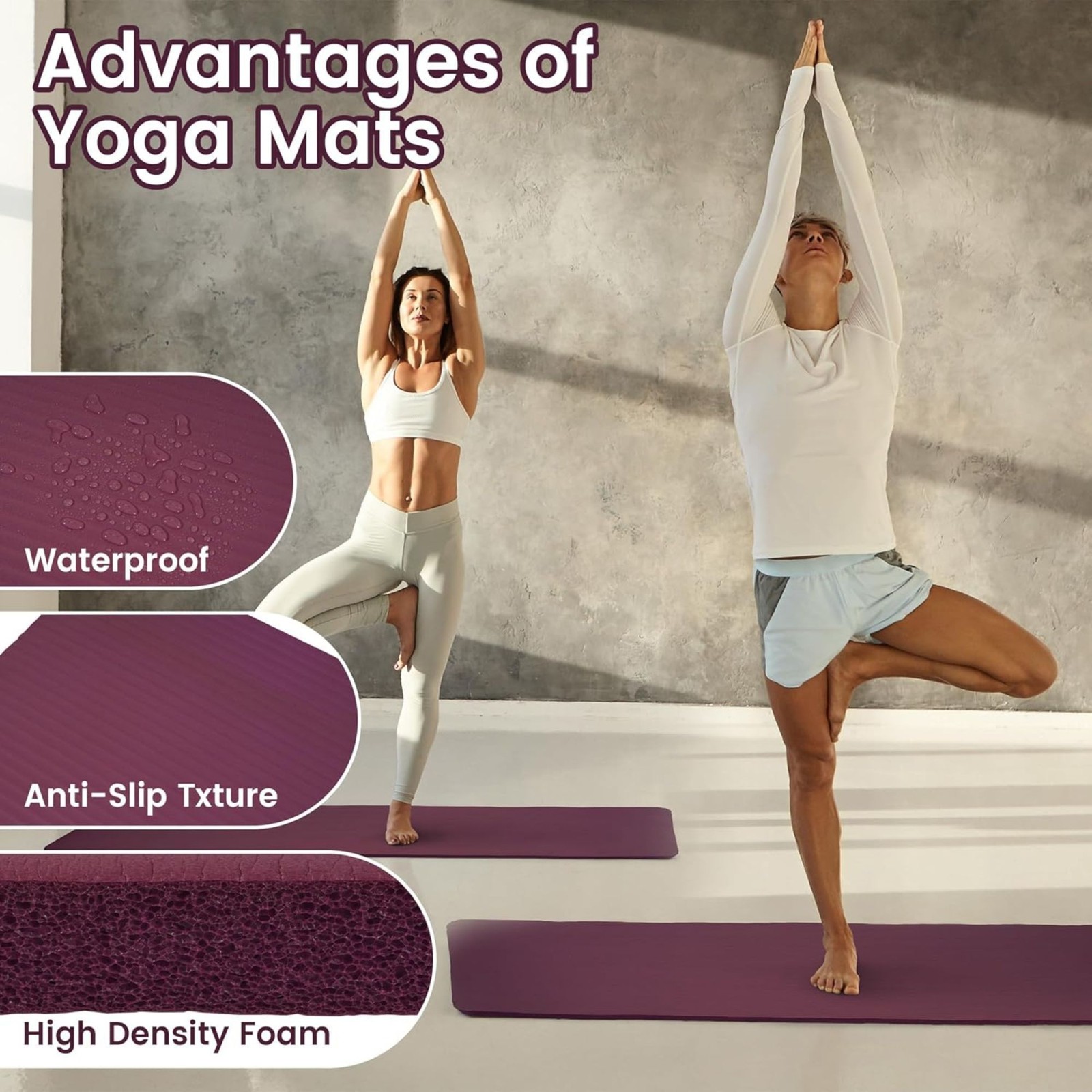 Fitvids 1/2&Prime; Thick High Density Yoga Mat, Carrying Strap, Deep Wine (Used)
