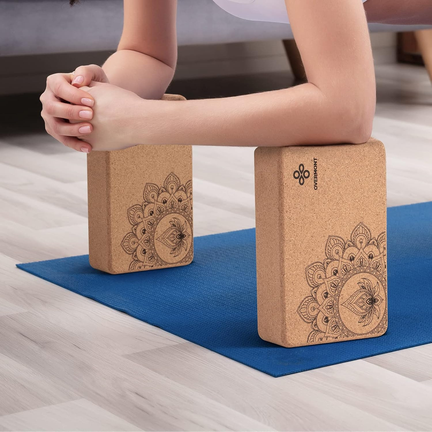 Cork Yoga Blocks 2 Pack with 8Ft Strap Natural Cork Bricks- High Density & Eco F