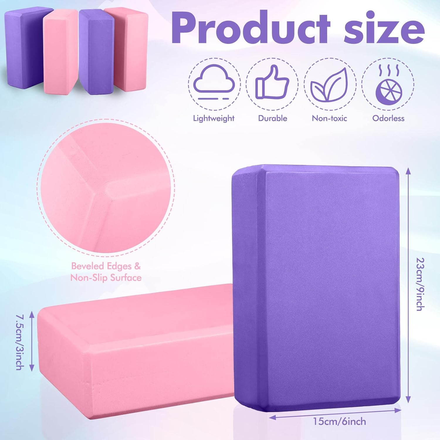 6 Pcs Yoga Block and Strap Set 4 Pcs 9 X 6 X 3 Inches EVA Foam Pilates Block 2 P