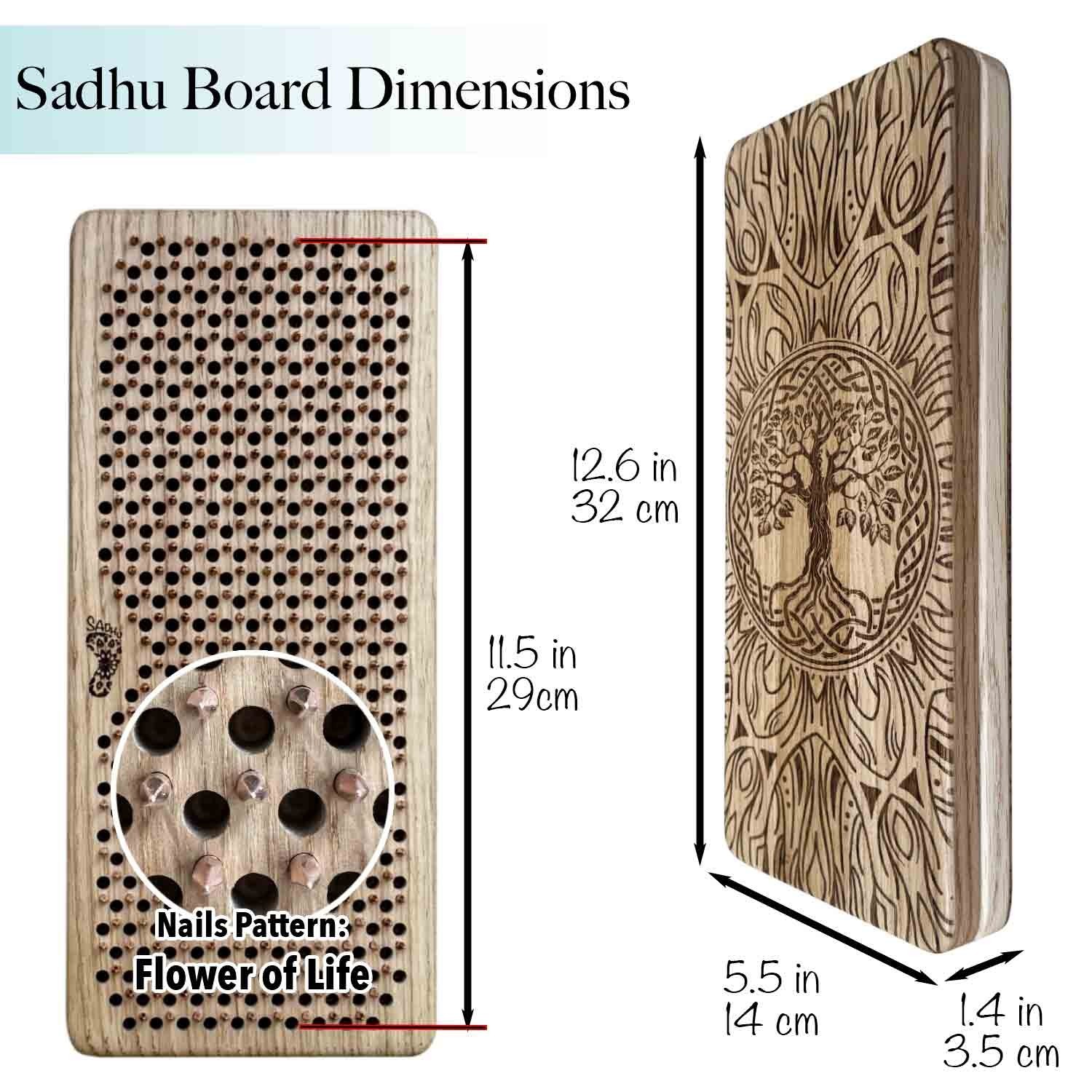 Sadhu board nails from 100% ash wood for yoga meditation, 0.39in, »Tree of Life « 