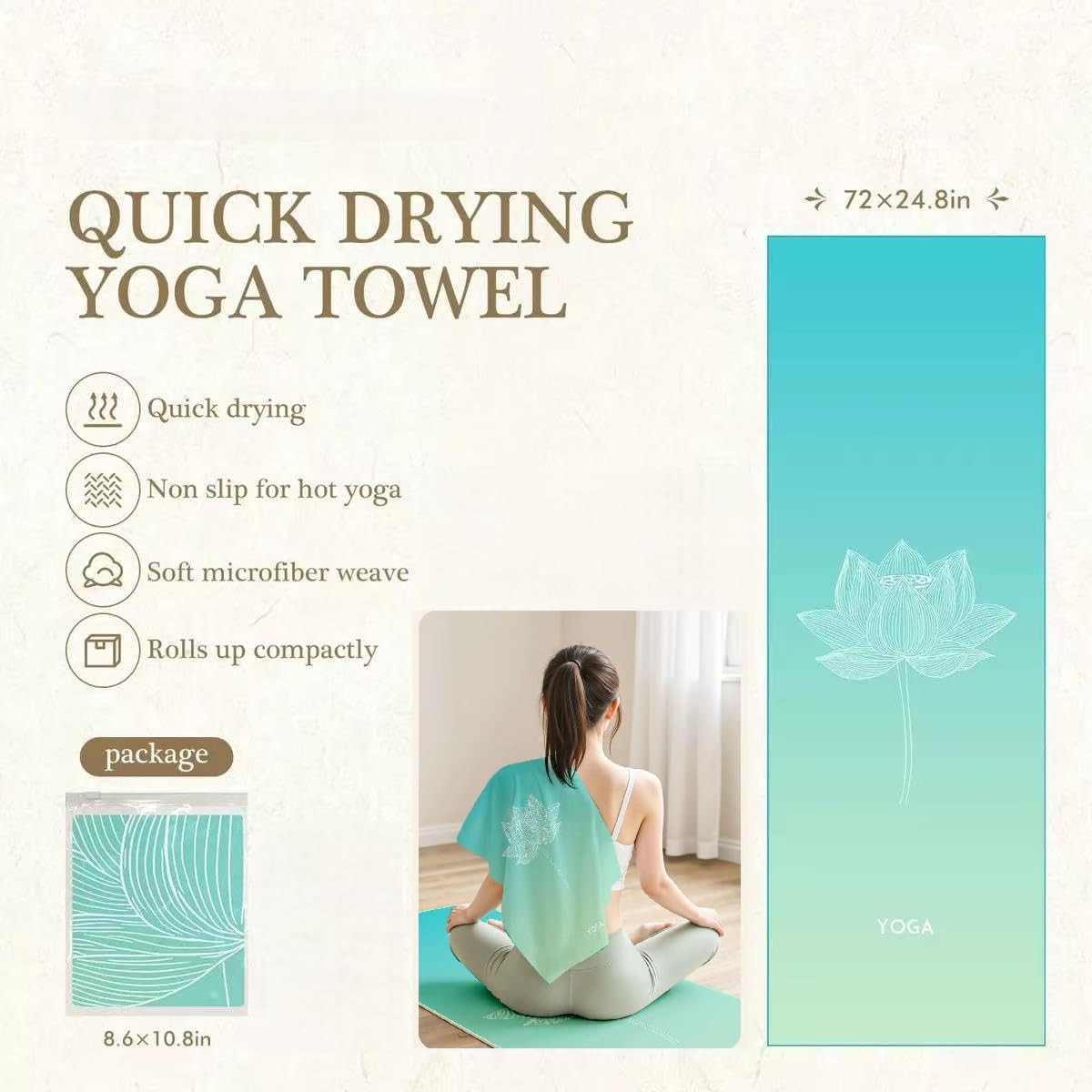Yoga Towels, Non Slip Hot Yoga Mat Towel with Grip Dots,Super-Absorbent Soft Mic