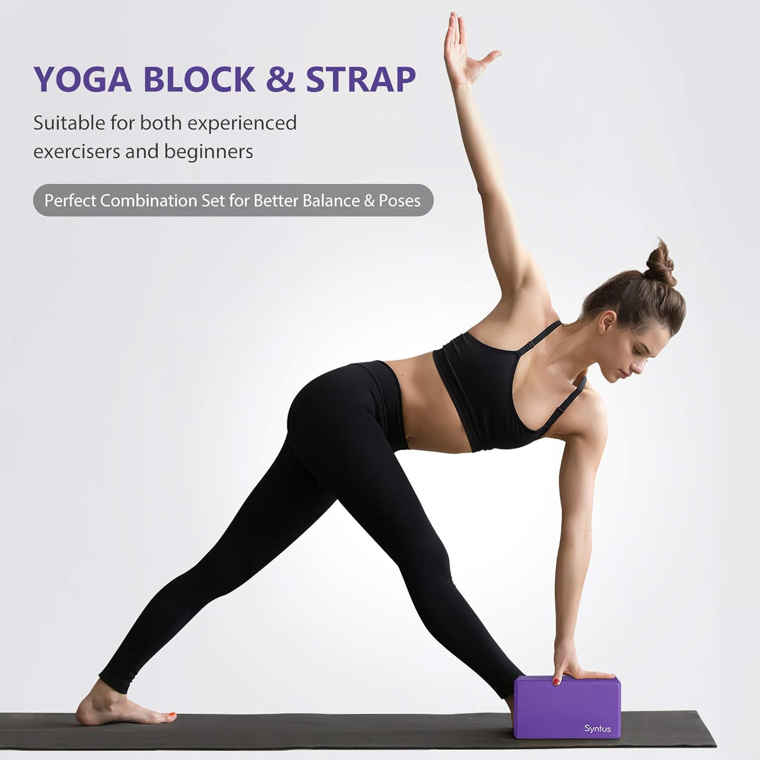 Yoga Block and Yoga Strap Set, 2 Soft Non-Slip Yoga Blocks 9×6×4 Inches, 8FT Met