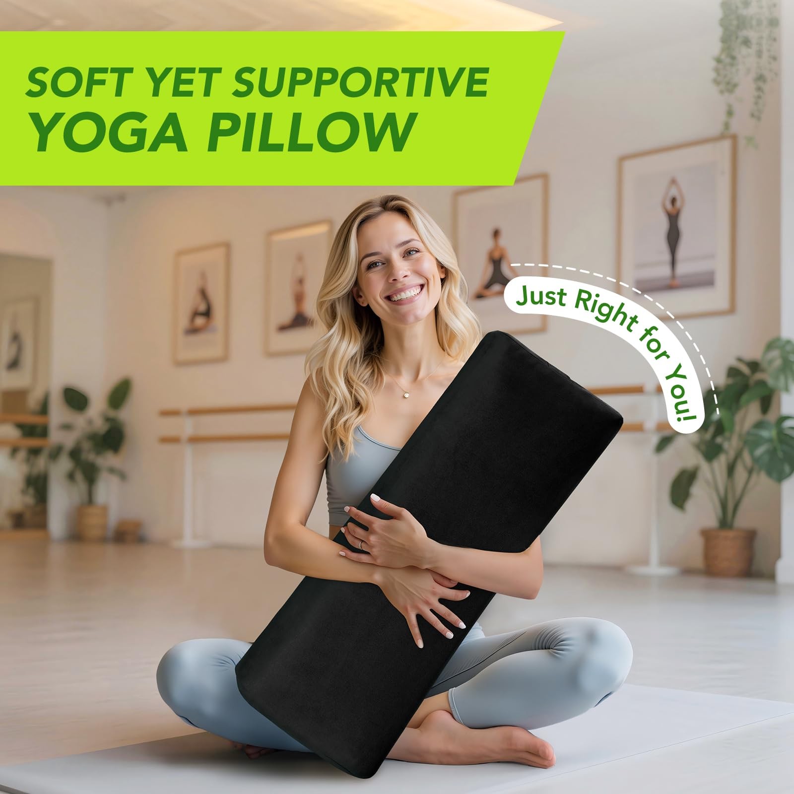 Rectangular Yoga Bolster – Meditation Pillow with Washable Suede Cover, 27&Prime;X1…