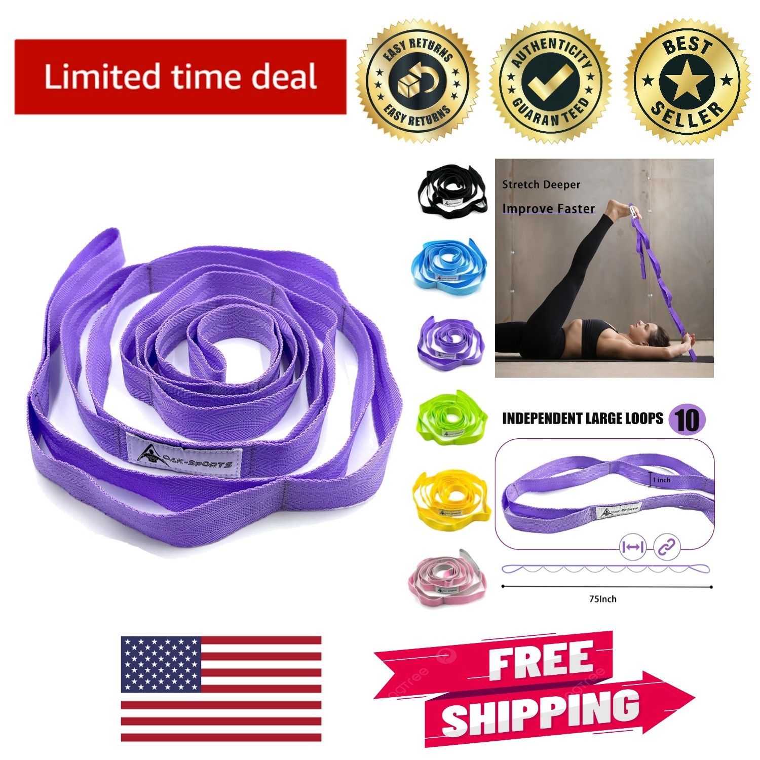 Multifunctional Stretching Strap in Elegant Purple – Perfect for Dance & Pilates