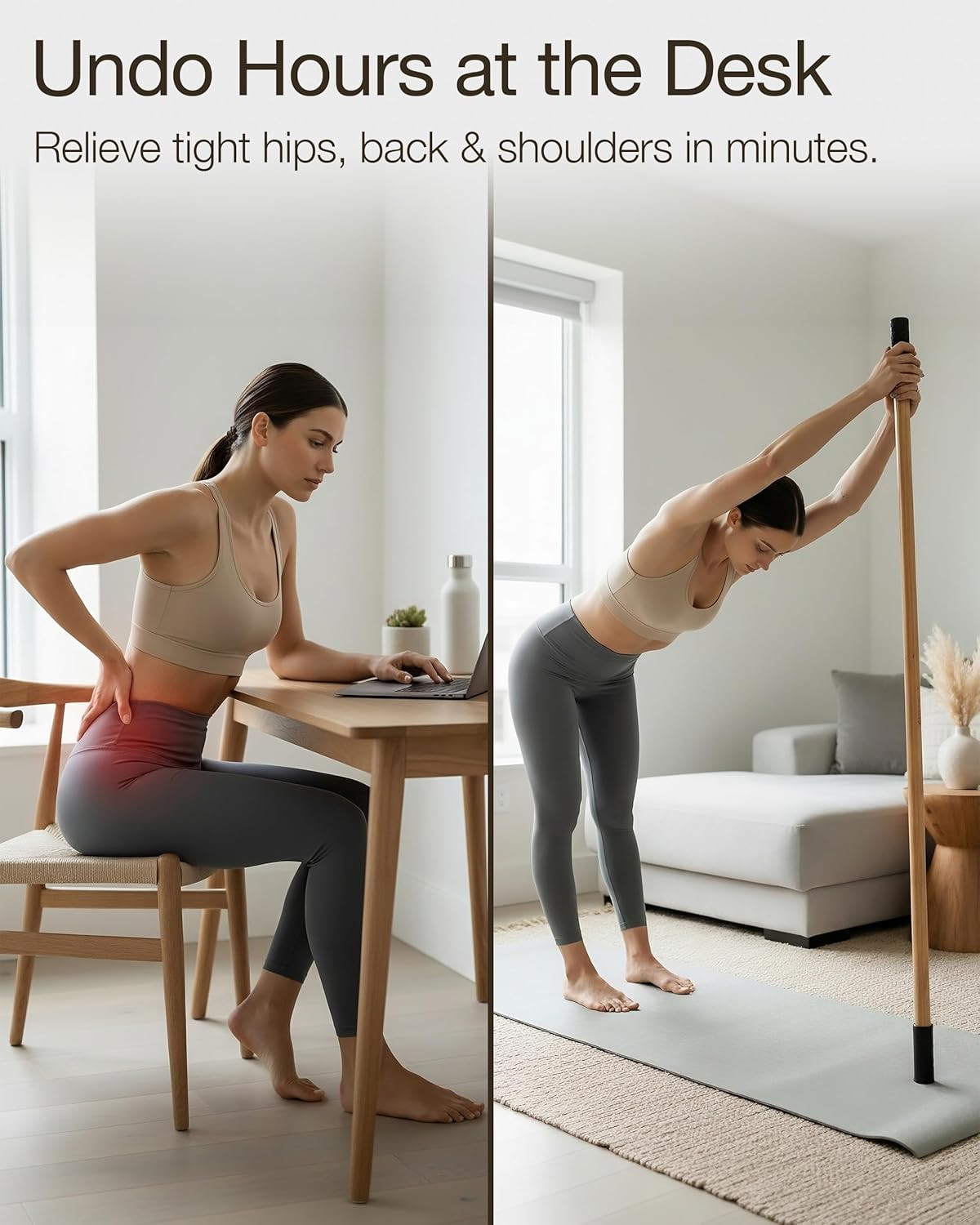 5Ft Bamboo Stretching Stick for Mobility with Video Tutorials
