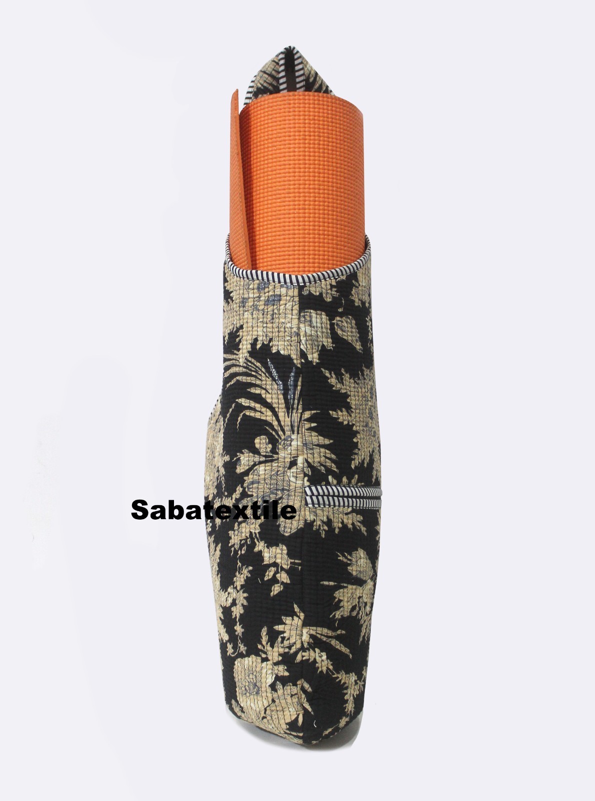 Black Floral Jhola Tote Bag, Quilted Yoga Mat Bag Indian Handblock Yoga Mat Bags
