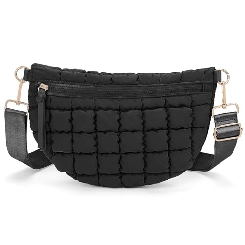 Quilted Crossbody Bags for Women Bum Bag Puffer Sling Bag Nylon Crossbody Black