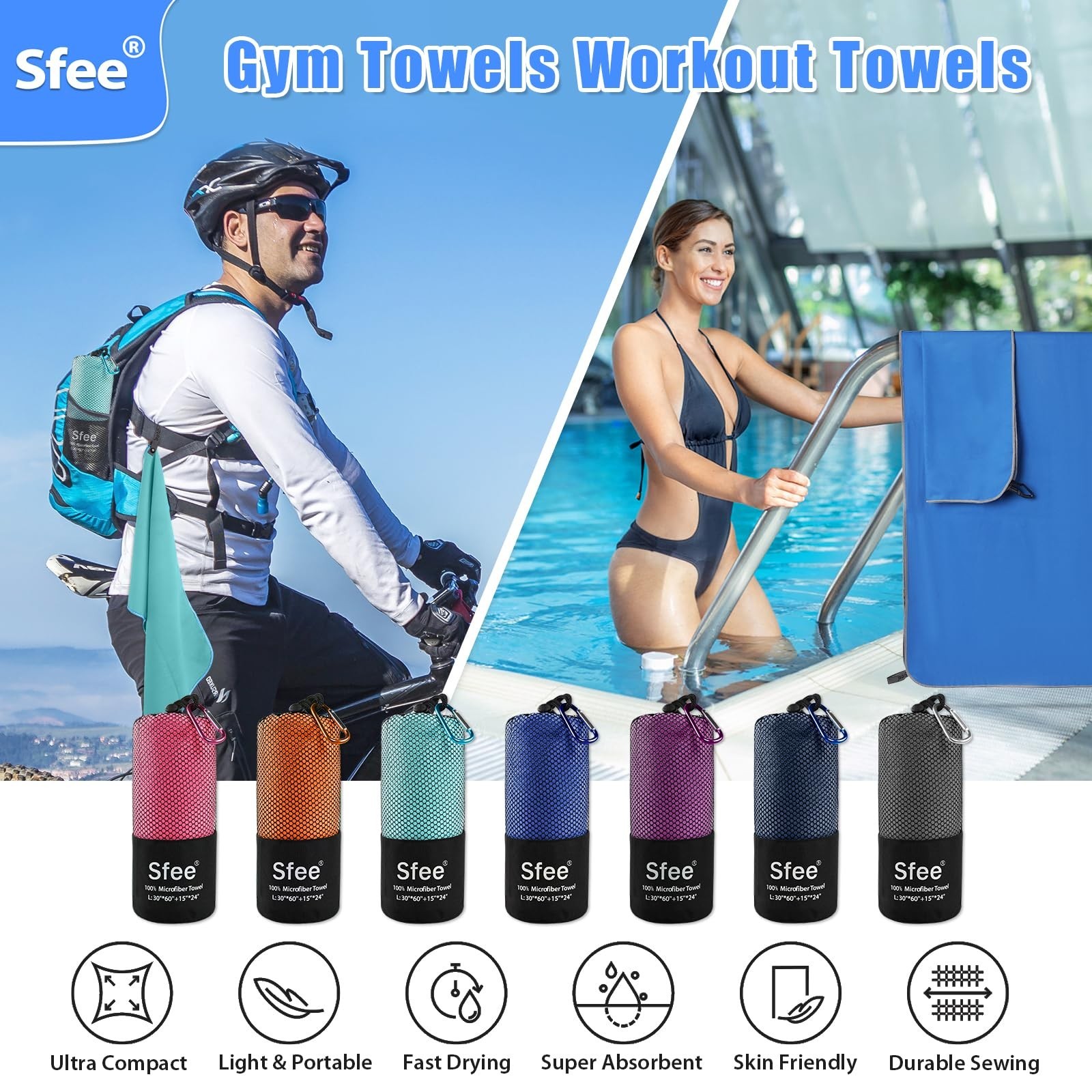 Sfee 2 Pack Microfiber Travel Towel, Quick Dry Camping Towel Super Absorbent …