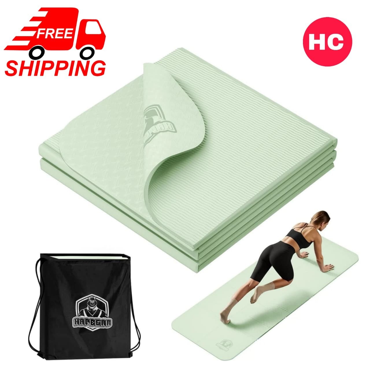 HAPBEAR Foldable Yoga Mat 6mm Non Slip TPE Exercise Mat Home Workout Travel