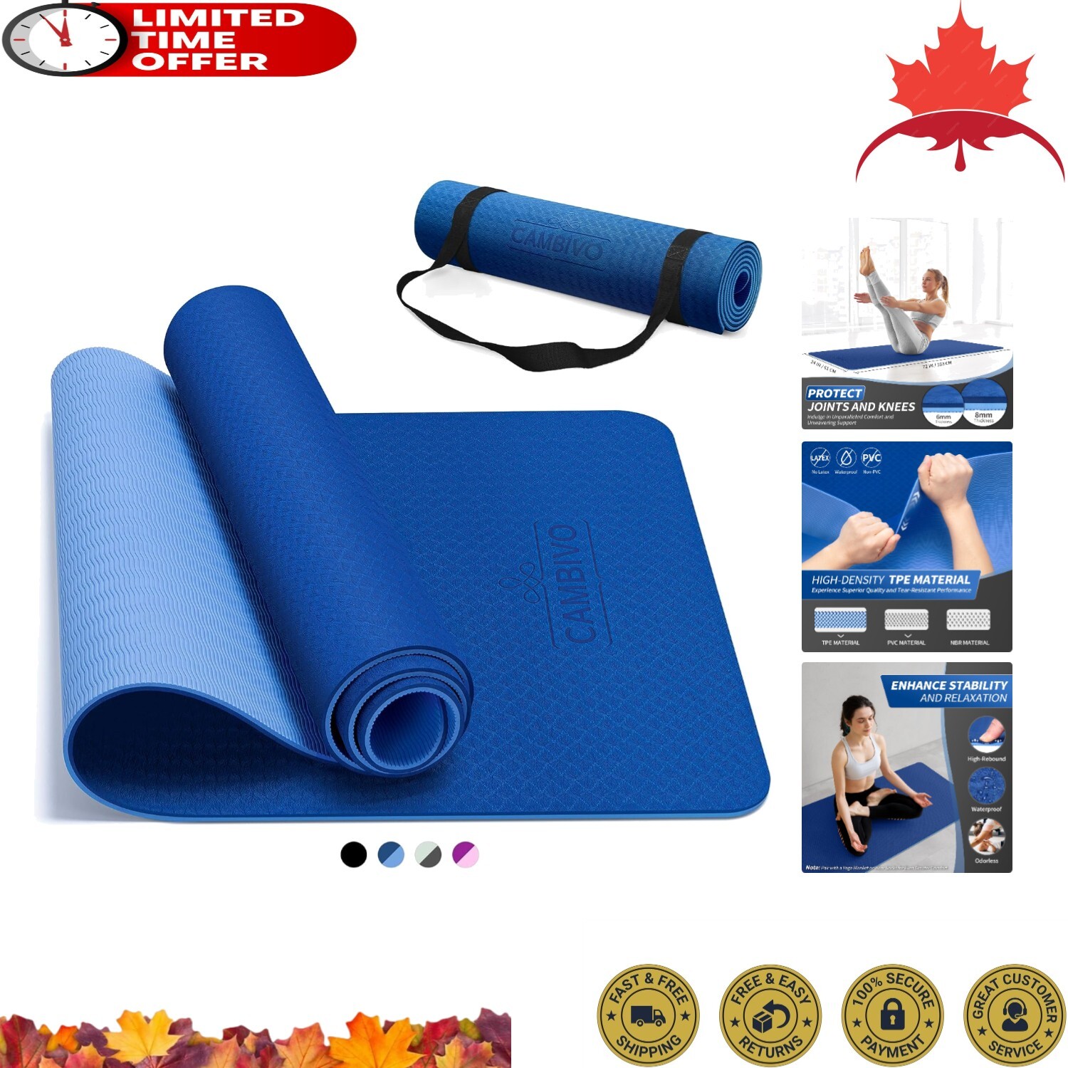 TPE Yoga Mat – Non-slip – Lightweight – 6mm – Comfortable – Long-lasting – Grip