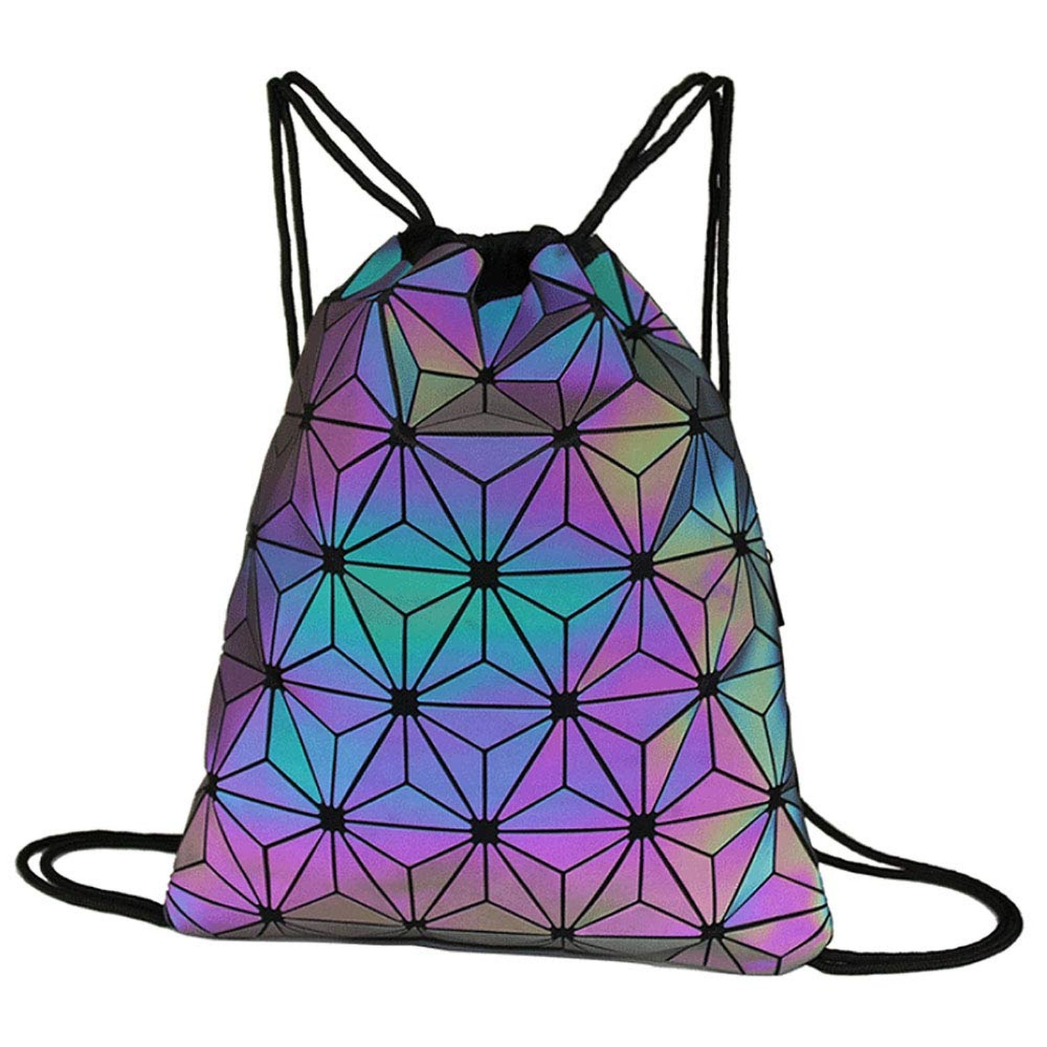 Gym Drawstring Bag Geometric Sports Bag Backpack Luminous Reflective Jute Bag…