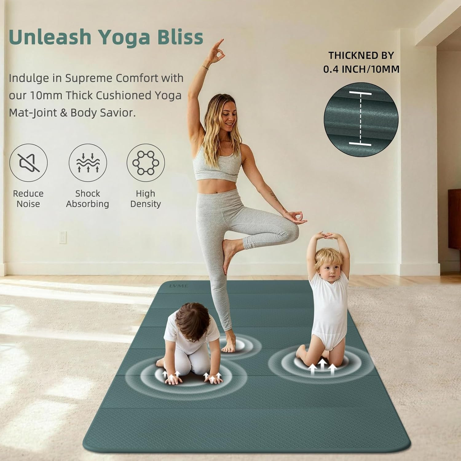 Large Yoga Mat, 74&Prime;X47.2&Prime; Extra Wide & Long Foldable Yoga Mat, 0.4&Prime; Thick Foldin