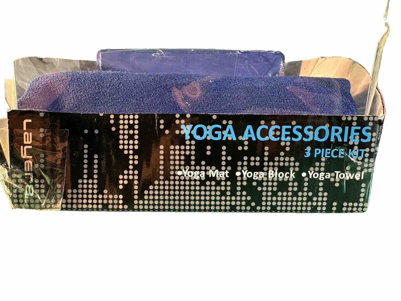 3 Piece Yoga Accessories Lot : Yoga Towel, Yoga Block & Mat Blue