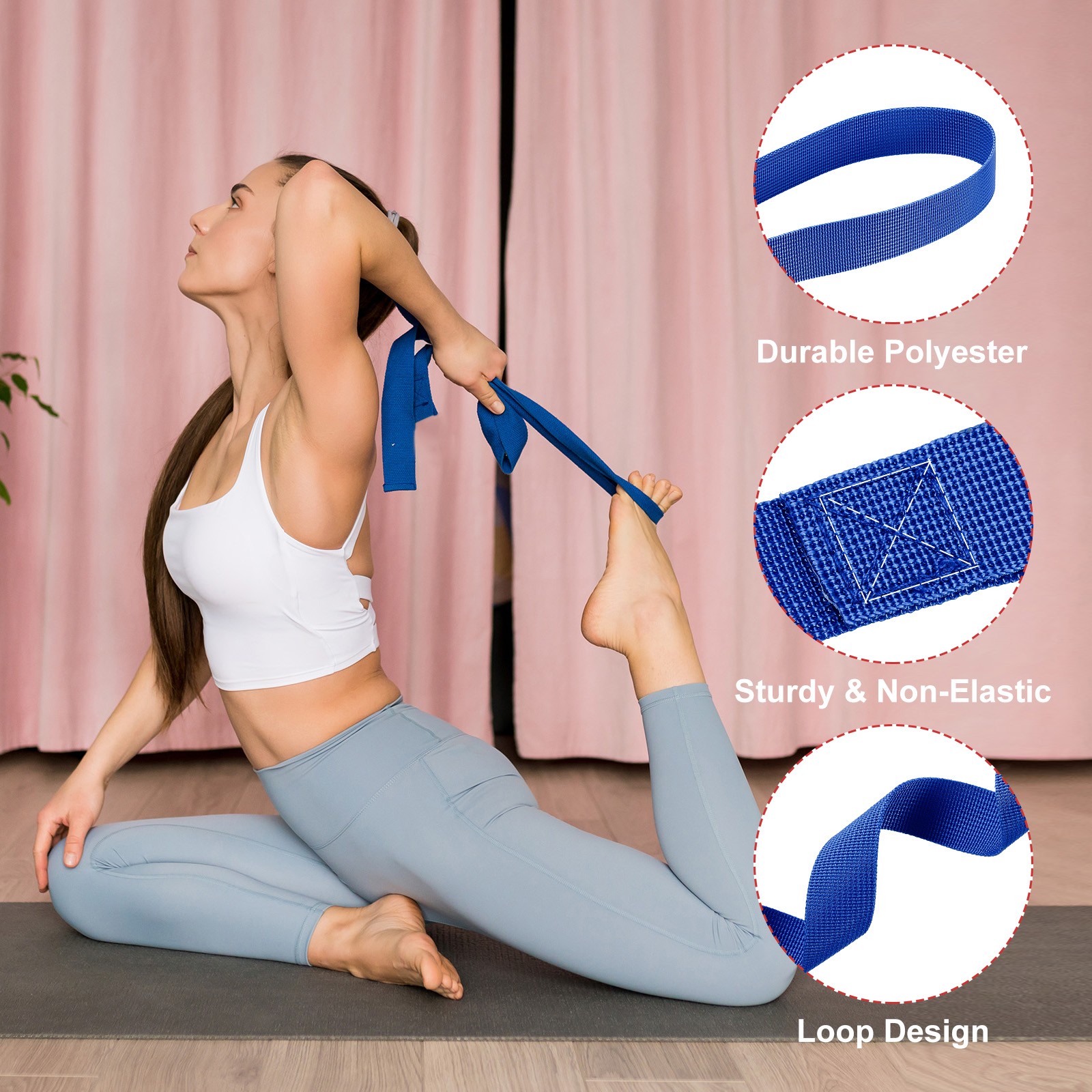 2 Pack 3.3ft Stretch Strap with Loops Cheerleading Stunt Yoga Strap, Dark Blue