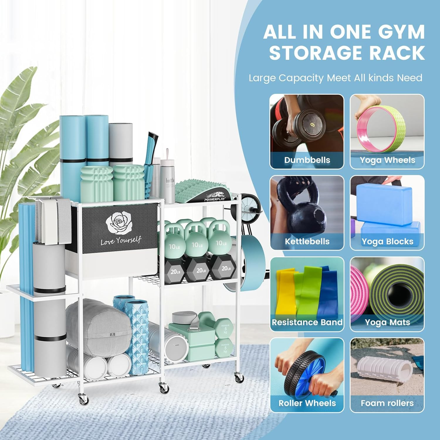 Yoga Mat Storage Rack，Home Gym Storage Rack Gym Workout Equipment Storage Organi