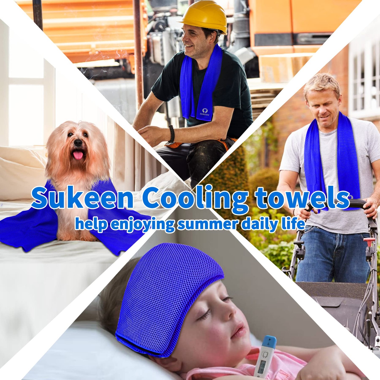 Sukeen [4 Pack Cooling 40&Prime; x 12&Prime;, Light Blue/Light Grey/Dark Blue/Dark Grey