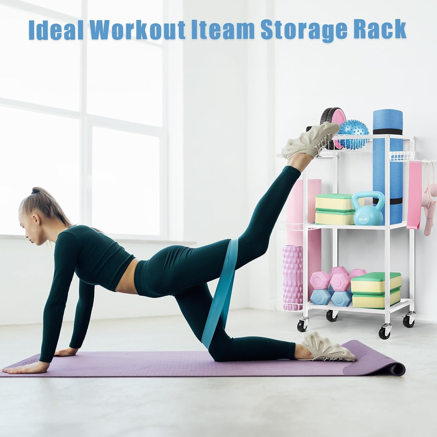 Yoga Mat Storage Rack – Metal Gym Organizer for Yoga Mats, Foam Rollers & Fitnes