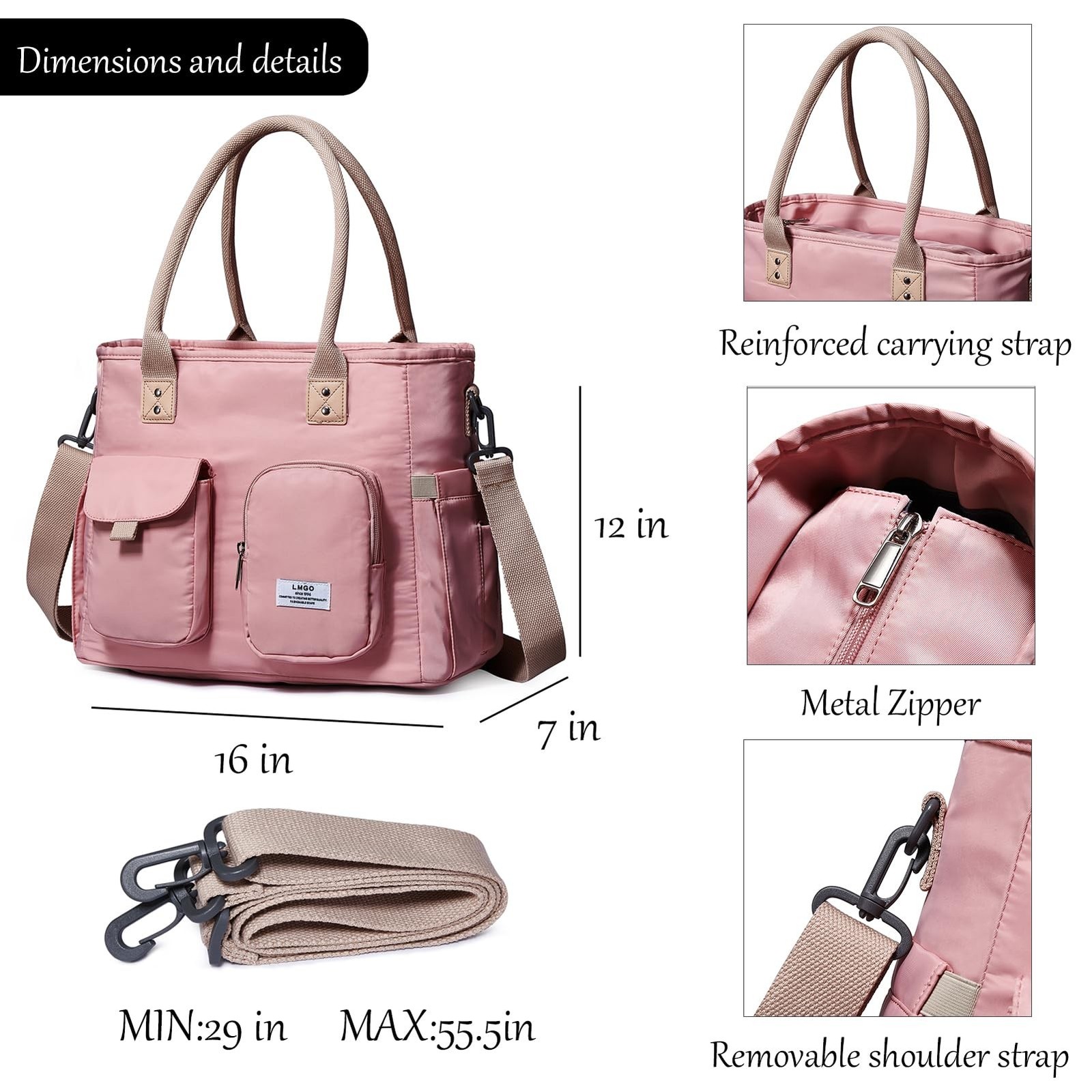 Large Utility Tote Bag with Multi-pockets and Compartment for Travel & Work