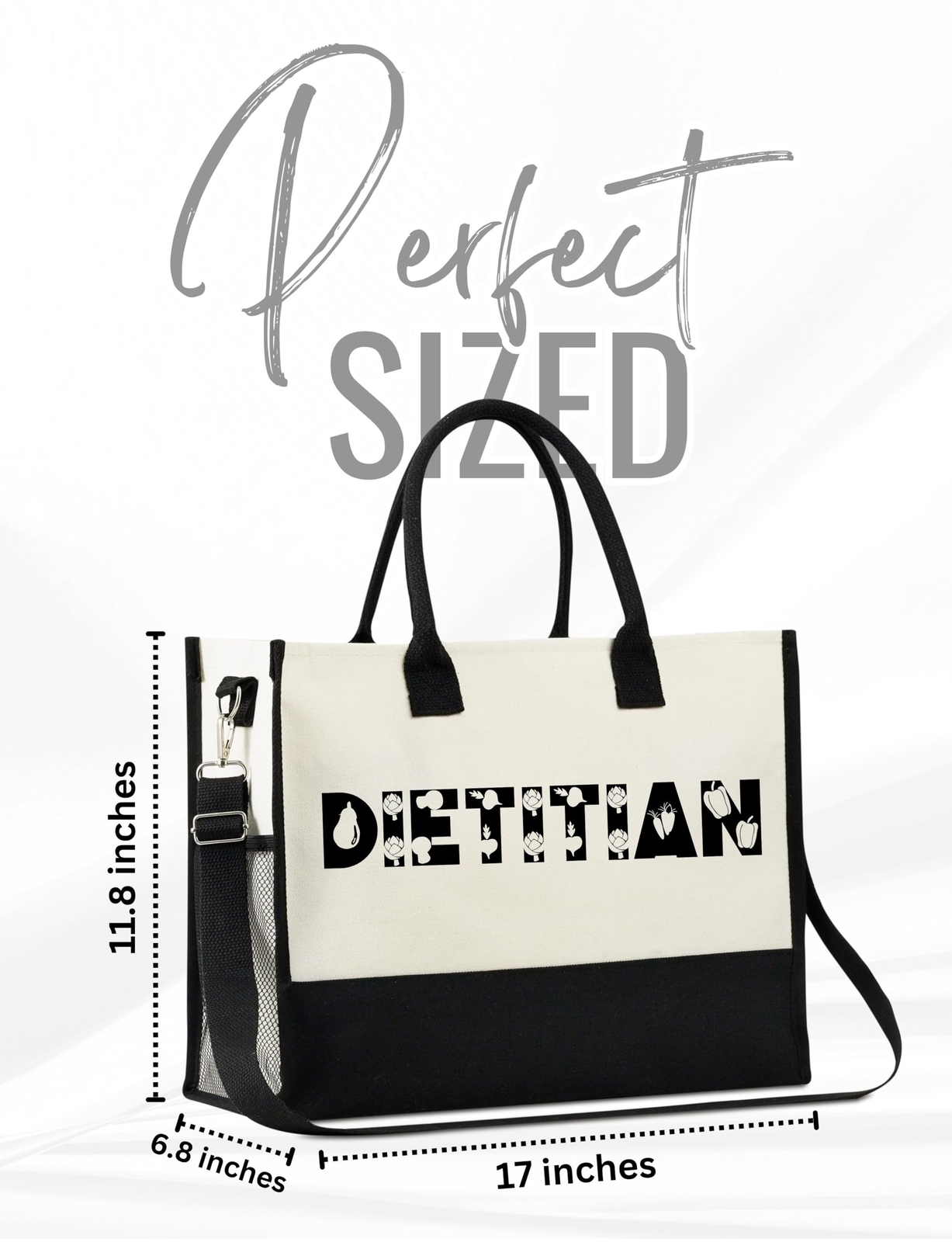 InnoBeta Dietitian Gifts, Canvas Tote Bag with Top Zipper Closure and Shoulde…