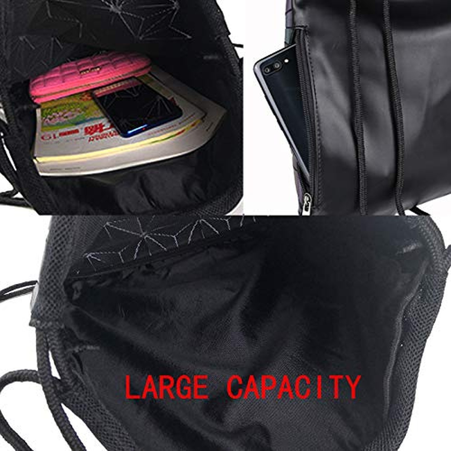 Gym Drawstring Bag Geometric Sports Bag Backpack Luminous Reflective Jute Bag…