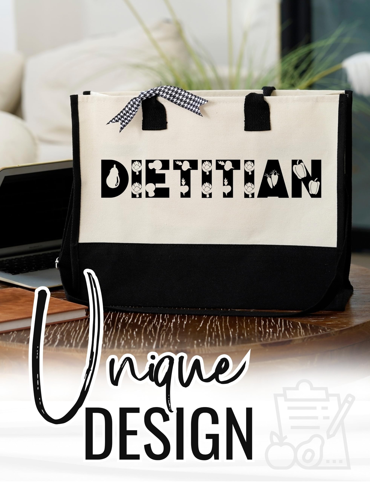 InnoBeta Dietitian Gifts, Canvas Tote Bag with Top Zipper Closure and Shoulde…