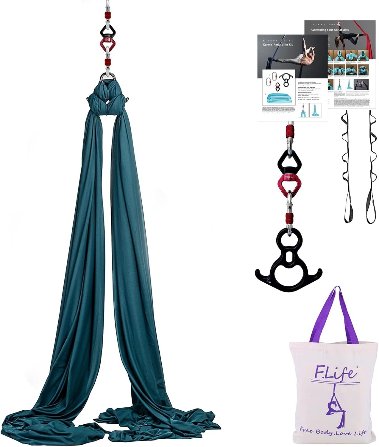 Aerial Silk 10 Yards Kit Durable Aerial Yoga Hammock W/ Hardware & Guide Aerial