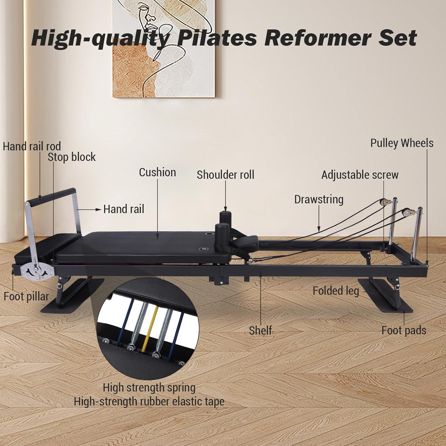 Pro Foldable Extra-Length Reformer Pilates Machine Equipment for Home Adjustable