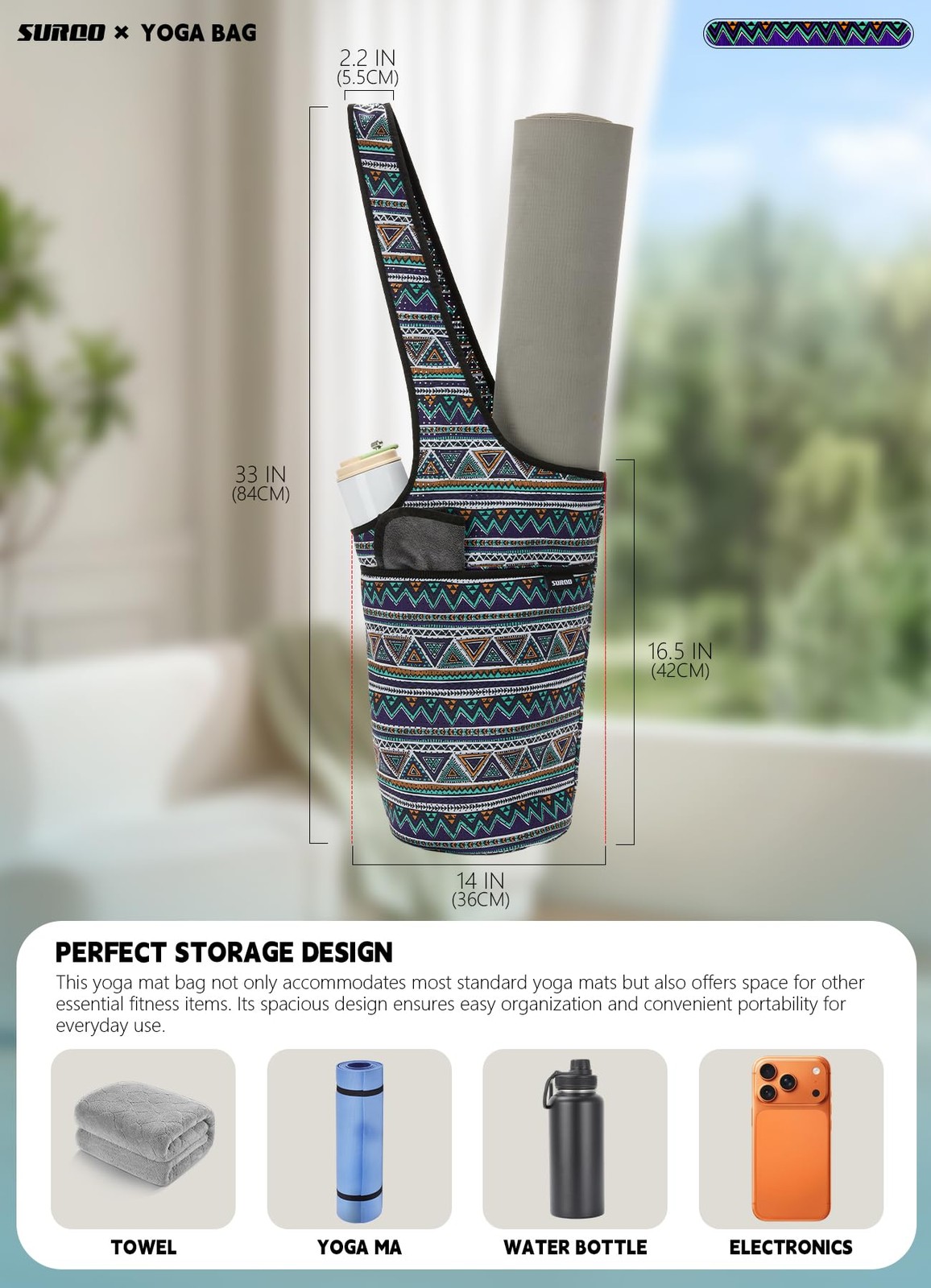 Yoga Mat Bag – Neoprene, Lightweight, Spacious Carrier, Large Zipper Pocket, …