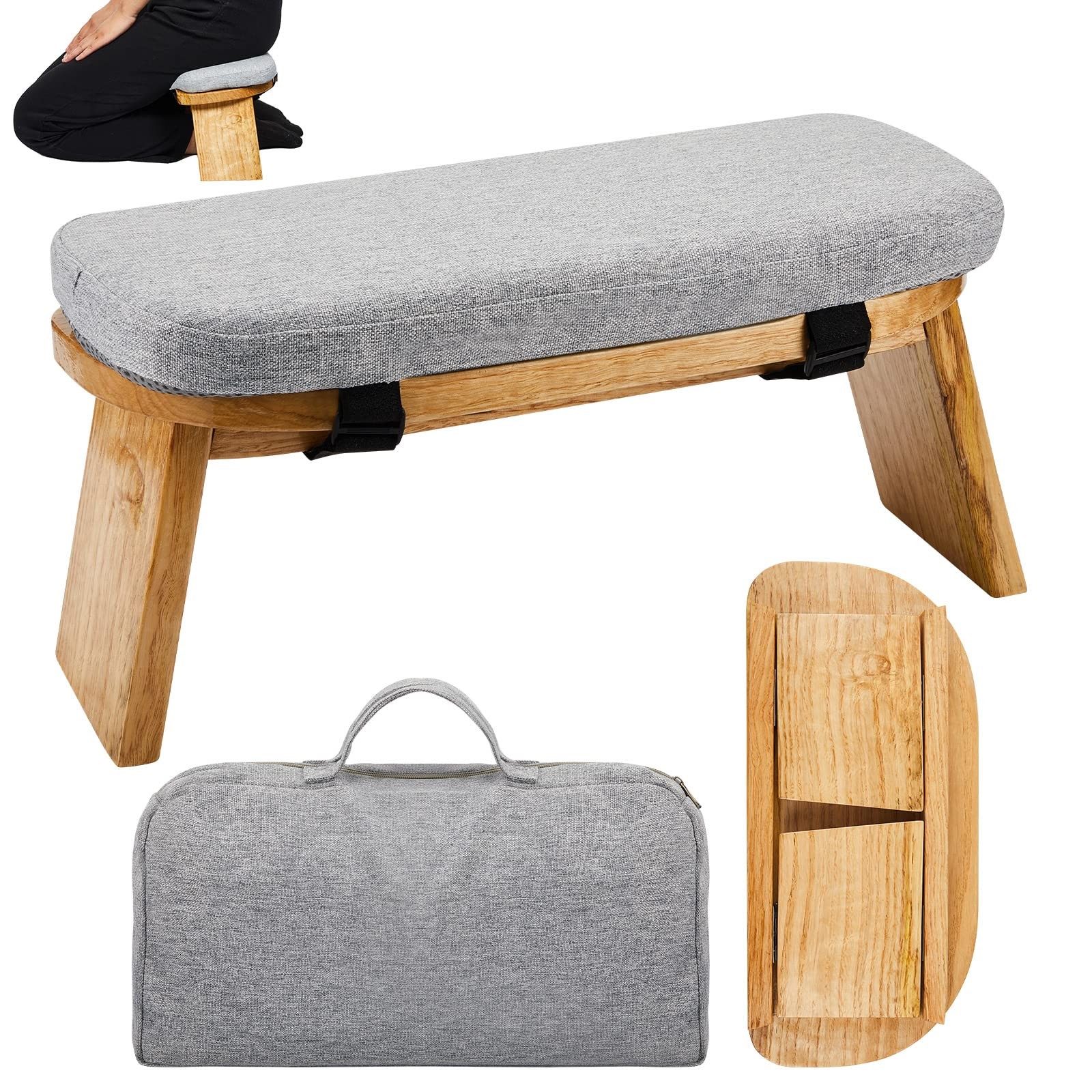 Meditation Bench with Carrying Bag, Meditation Kneeling Stool Portable Yoga M…