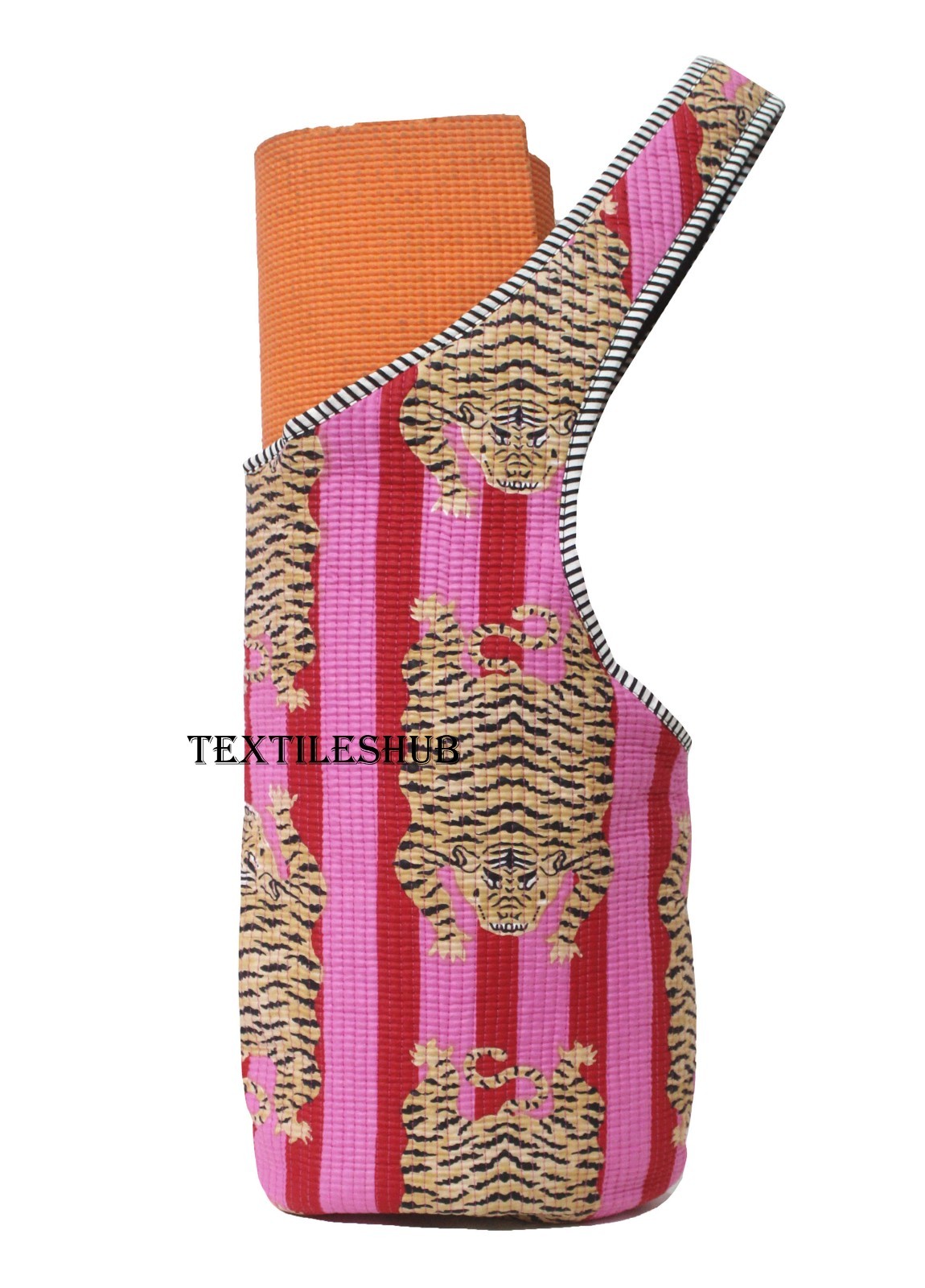 Cotton Quilted Yoga Mat Bag Handmade Tiger Print Shoulder Carrier Gym Bag